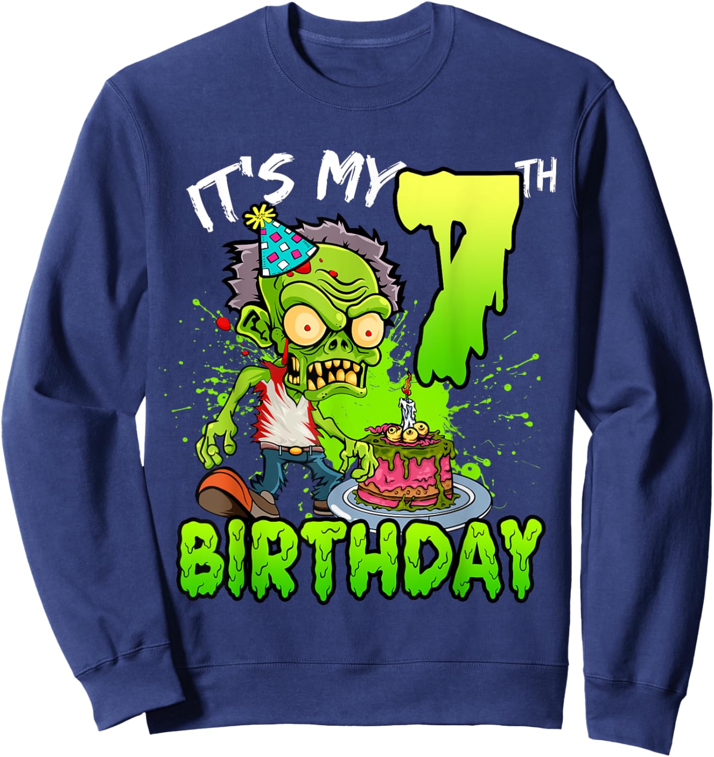 It's My 7th Birthday Zombie Lover 7 Year Old Boys Girls Sweatshirt - Sweatshirt | Navy