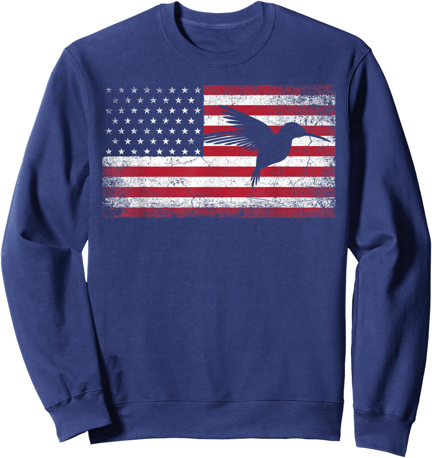 American Flag Hummingbird Bird Lover 4th of July Birding USA Sweatshirt - Sweatshirt | Navy