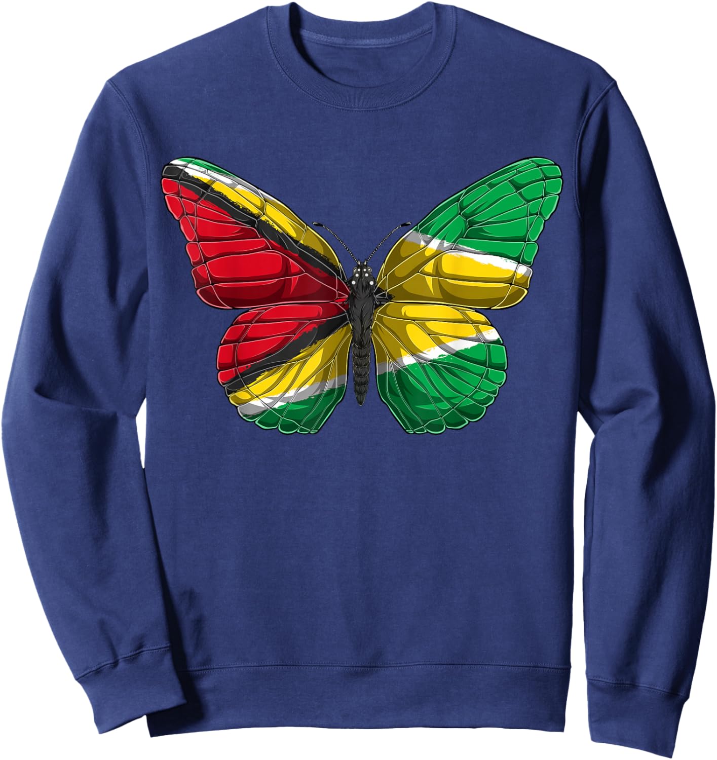 Guyana Butterfly Shirt Patriotic Guyanese Flag Sweatshirt - Sweatshirt | Navy