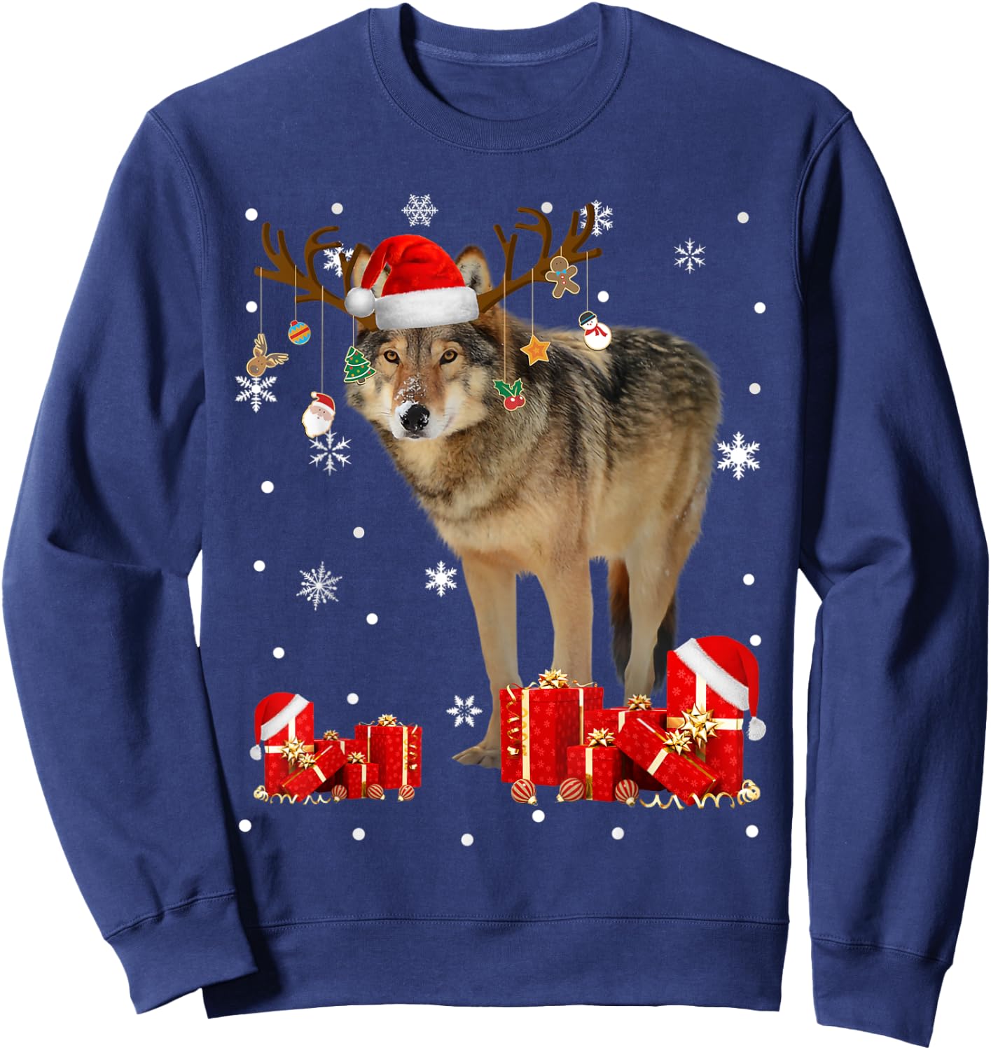Christmas Wolf Funny Santa Reindeer Wolf Lover Gifts Sweatshirt - Sweatshirt | Navy