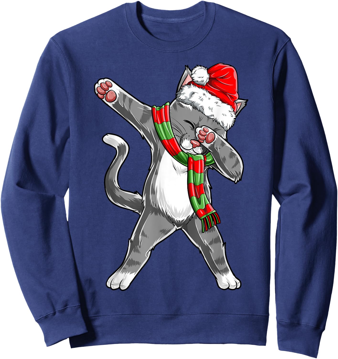 Dabbing Cat Santa Christmas Gift Kids Boys Girls Catmas Xmas Sweatshirt - Sweatshirt | Navy