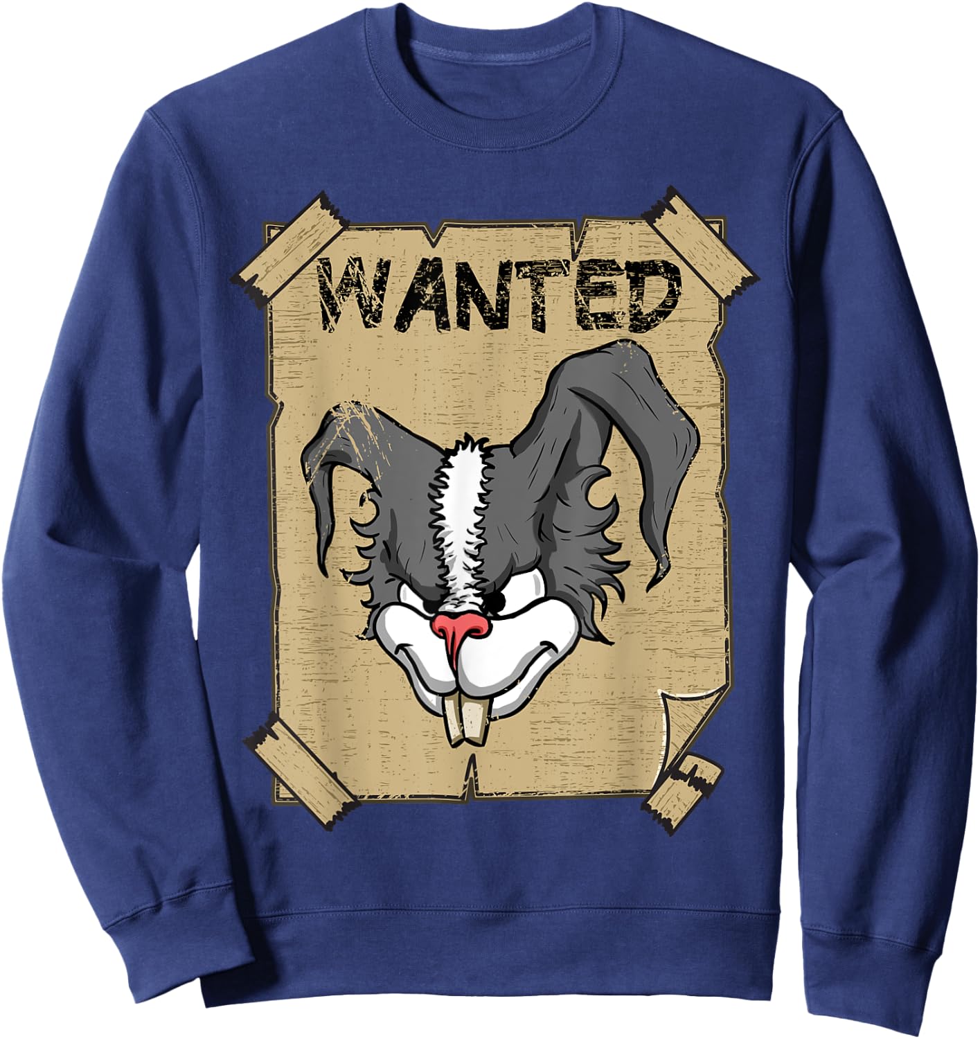 Funny Wanted Bad Rabbit Retro Wanted Poster Angry Bunny Sweatshirt - Sweatshirt | Navy