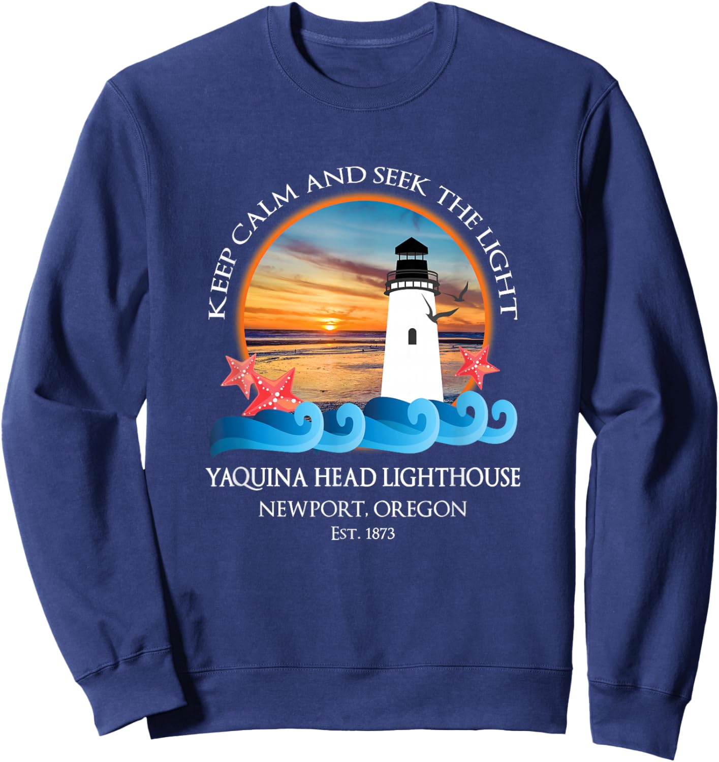 Yaquina Head Lighthouse Newport Oregon Beach Ocean Souvenir Sweatshirt - Sweatshirt | Navy