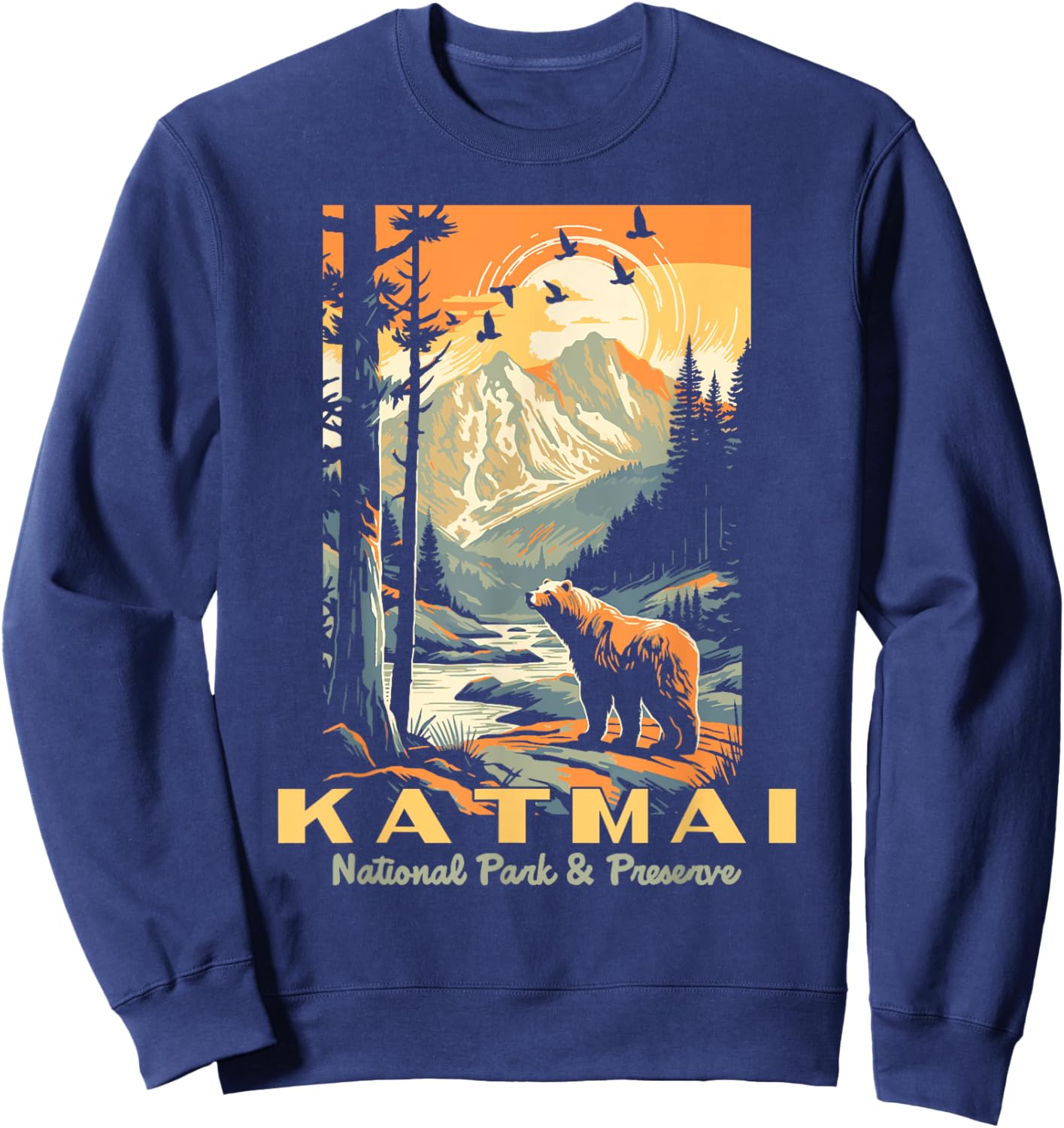 Katmai National Park Vintage WPA Poster Style Alaska Bear Sweatshirt - Sweatshirt | Navy