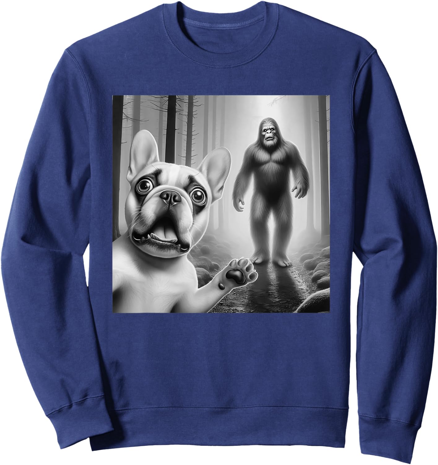 Funny French bulldog Selfie with bigfoot sasquatch Women Kids Sweatshirt - Sweatshirt | Navy