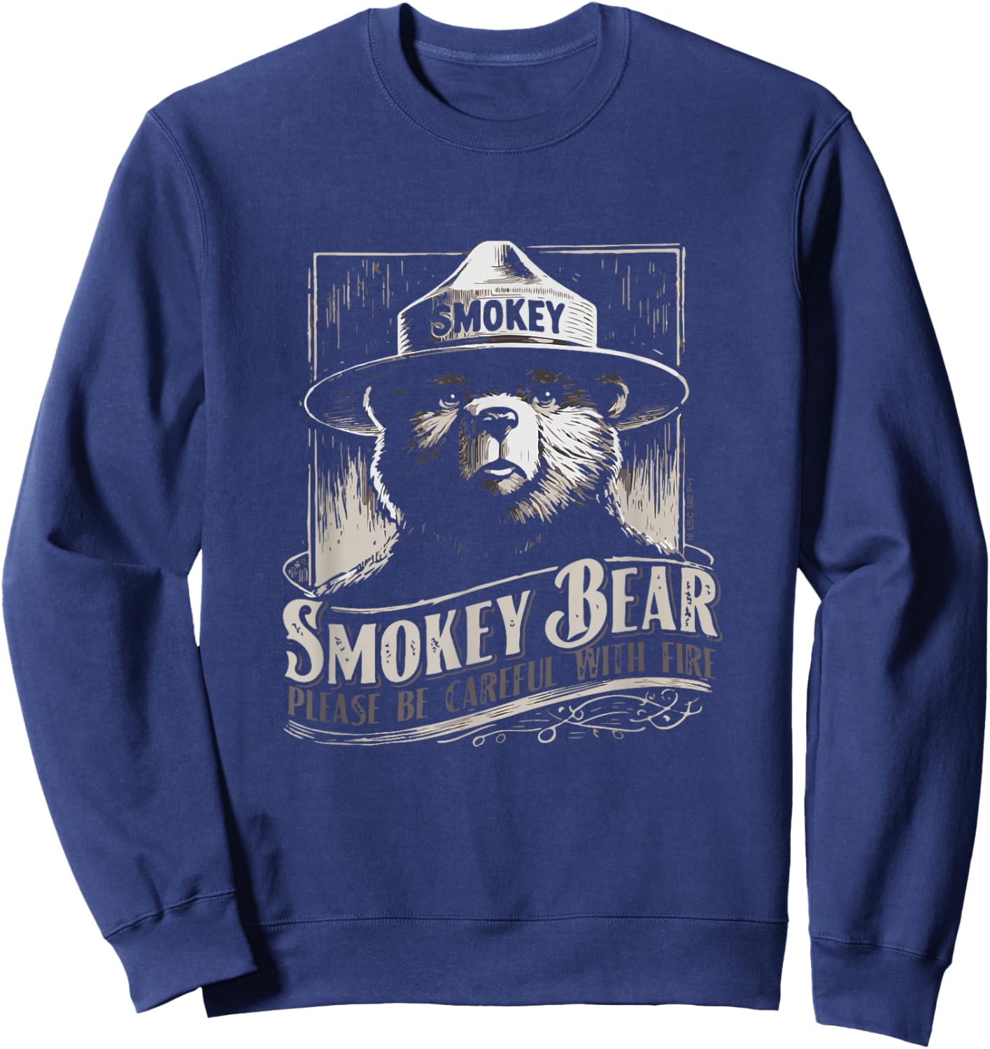 Vintage Smokey Bear WPA Poster Style Prevent Wildfires Sweatshirt - Sweatshirt | Navy
