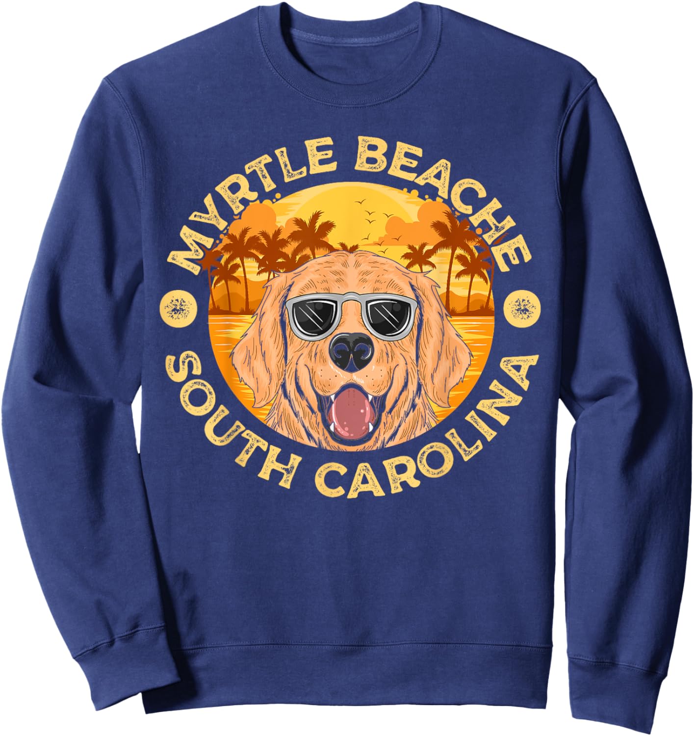 Golden Retriver Dog Vintage Myrtle Beach South Carolina Men Women Girls Kids Sweatshirt - Sweatshirt | Navy