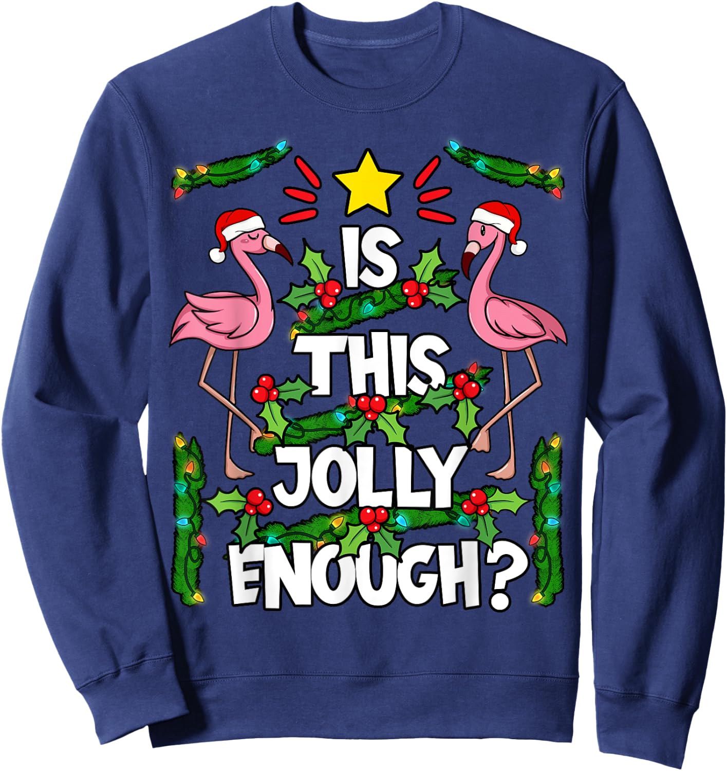 Christmas Tree Pink Flamingo Holiday Santa Hat Xmas Sweatshirt - Sweatshirt | Navy