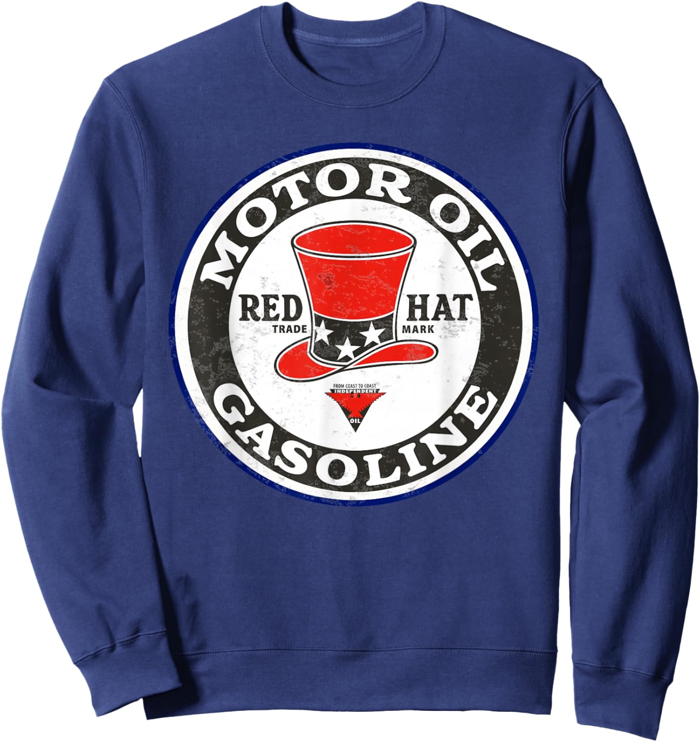 Retro Vintage Gas Station Red Hat Motor Oil Car Bikes Garage Sweatshirt - Sweatshirt | Navy