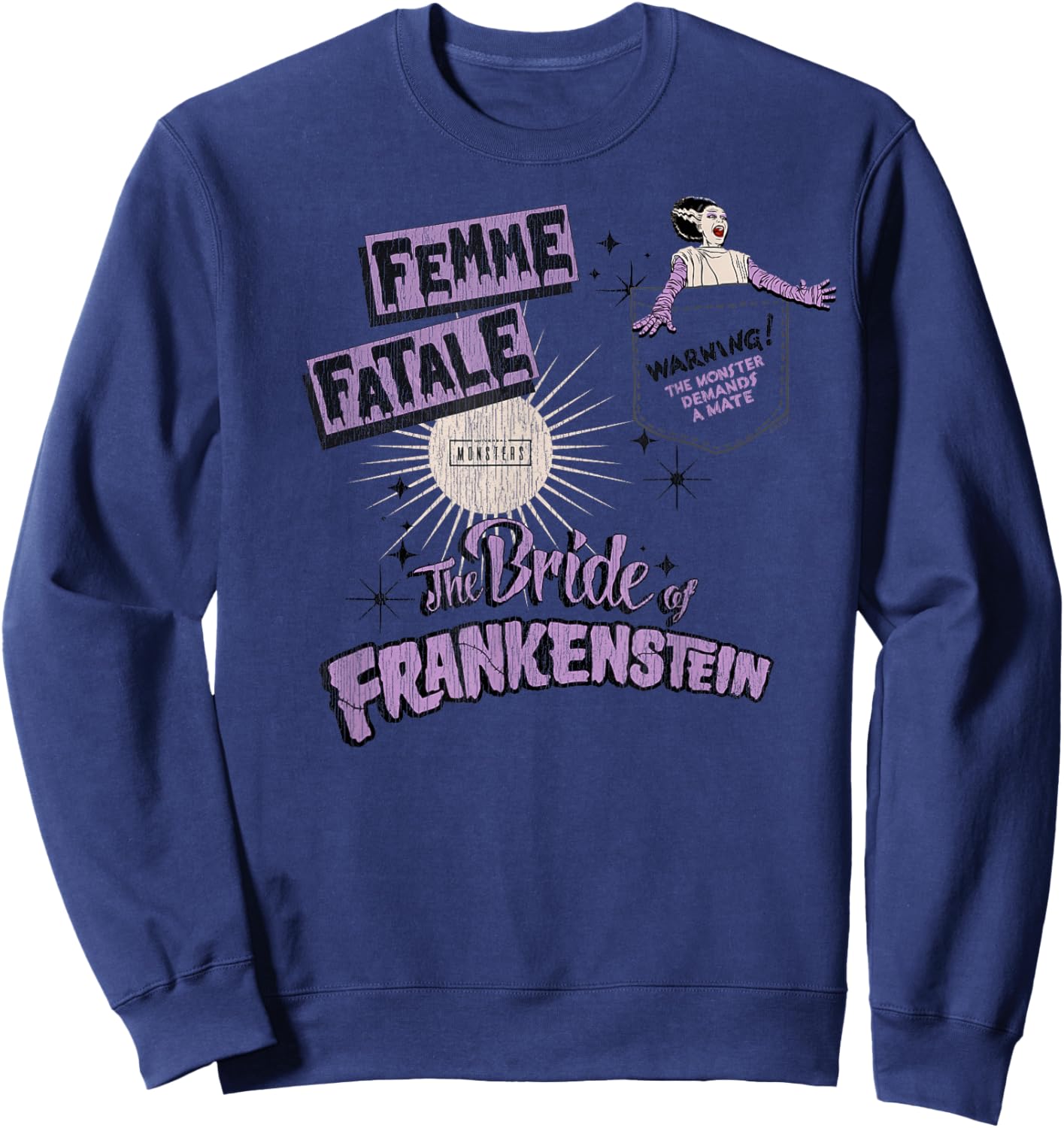 Universal Monsters Bride’s Warning Femme Fatale Pocket Sweatshirt - Sweatshirt | Navy