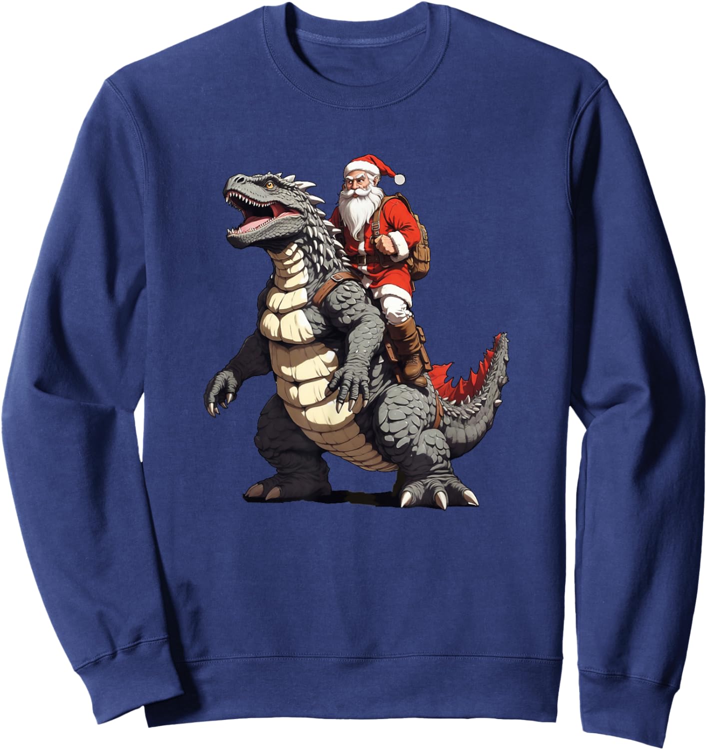 Santa Riding The Japanese Monster Kaiju for Christmas Sweatshirt - Sweatshirt | Navy