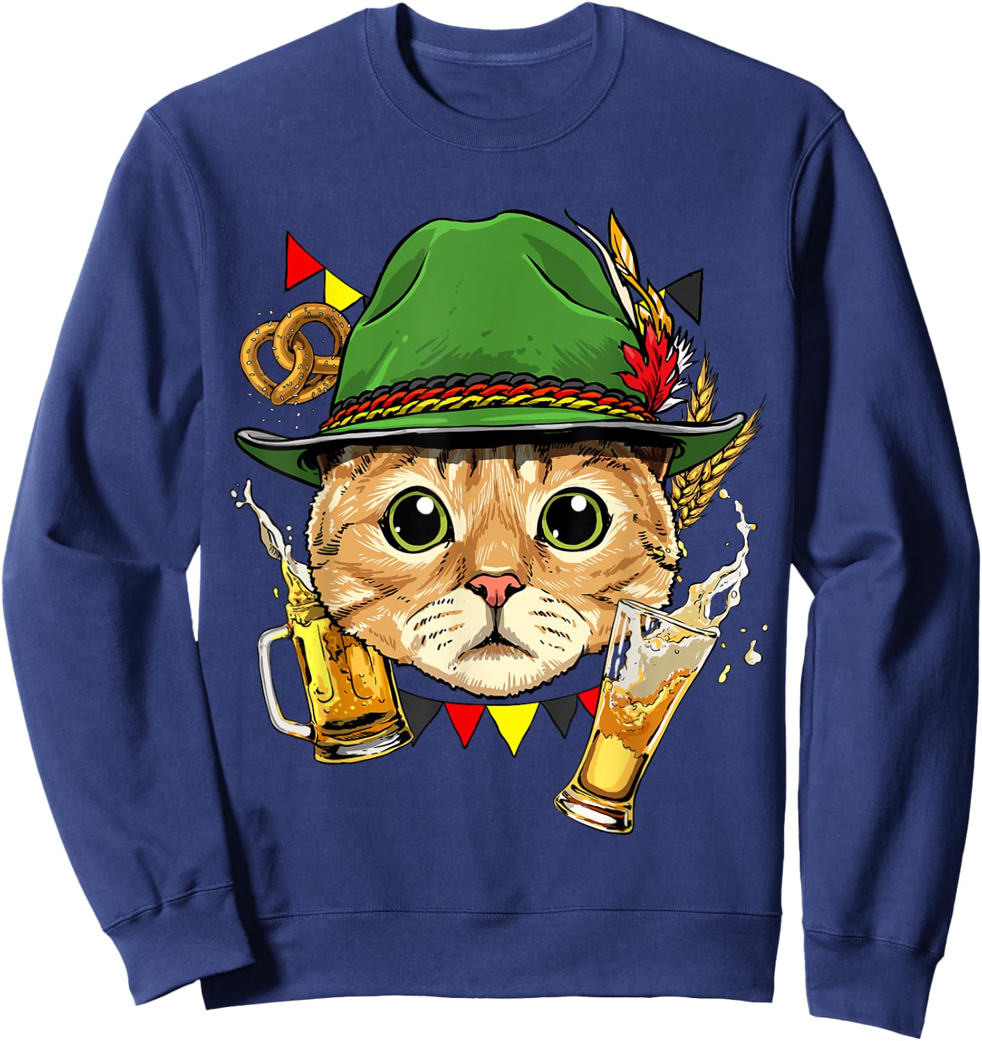 Oktoberfest German Cat Shirt Lederhosen Costume Beer Fest Sweatshirt - Sweatshirt | Navy