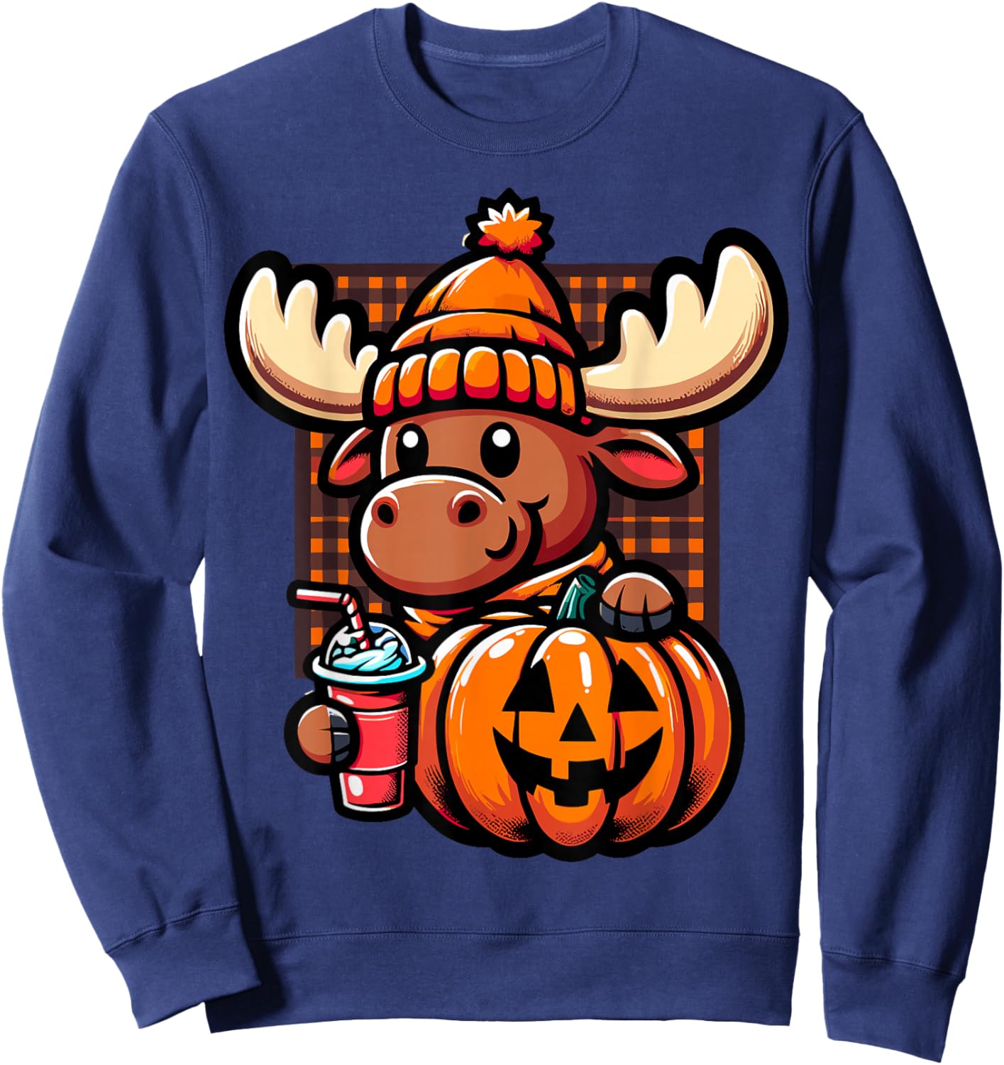 Halloween Moose Pumpkin Sweatshirt - Sweatshirt | Navy
