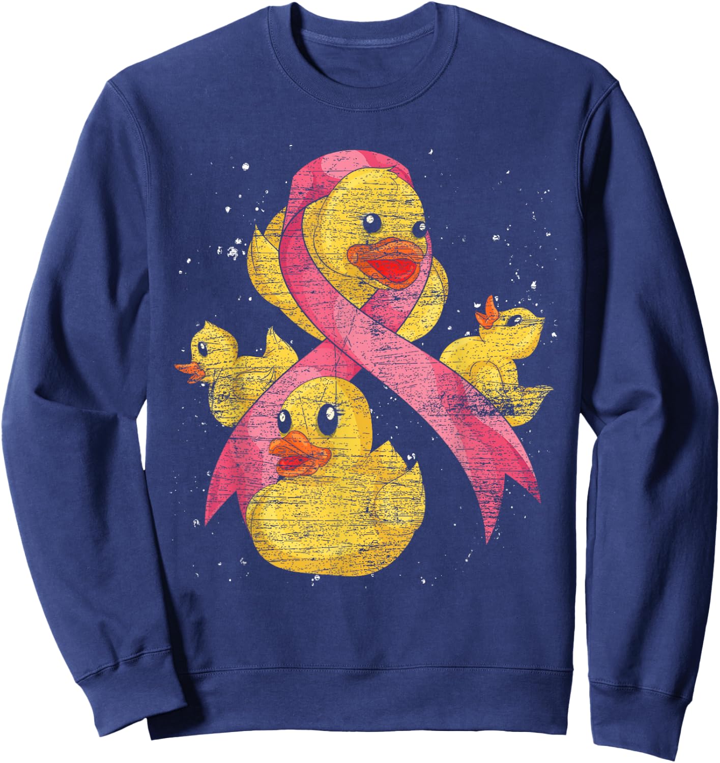 Cute Ducky Pink Ribbon Rubber Duck Breast Cancer Awareness Sweatshirt - Sweatshirt | Navy