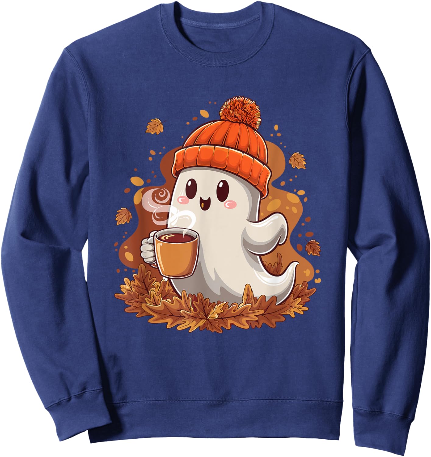 Cute Halloween Ghost Drinking Coffee Ghost Women Sweatshirt - Sweatshirt | Navy