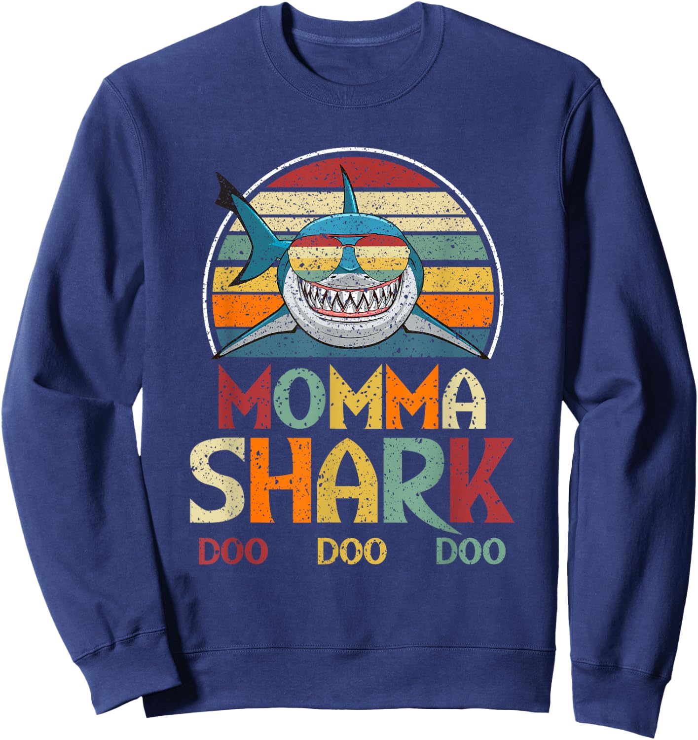Retro Vintage Momma Shark Mom Gift Sweatshirt - Sweatshirt | Navy