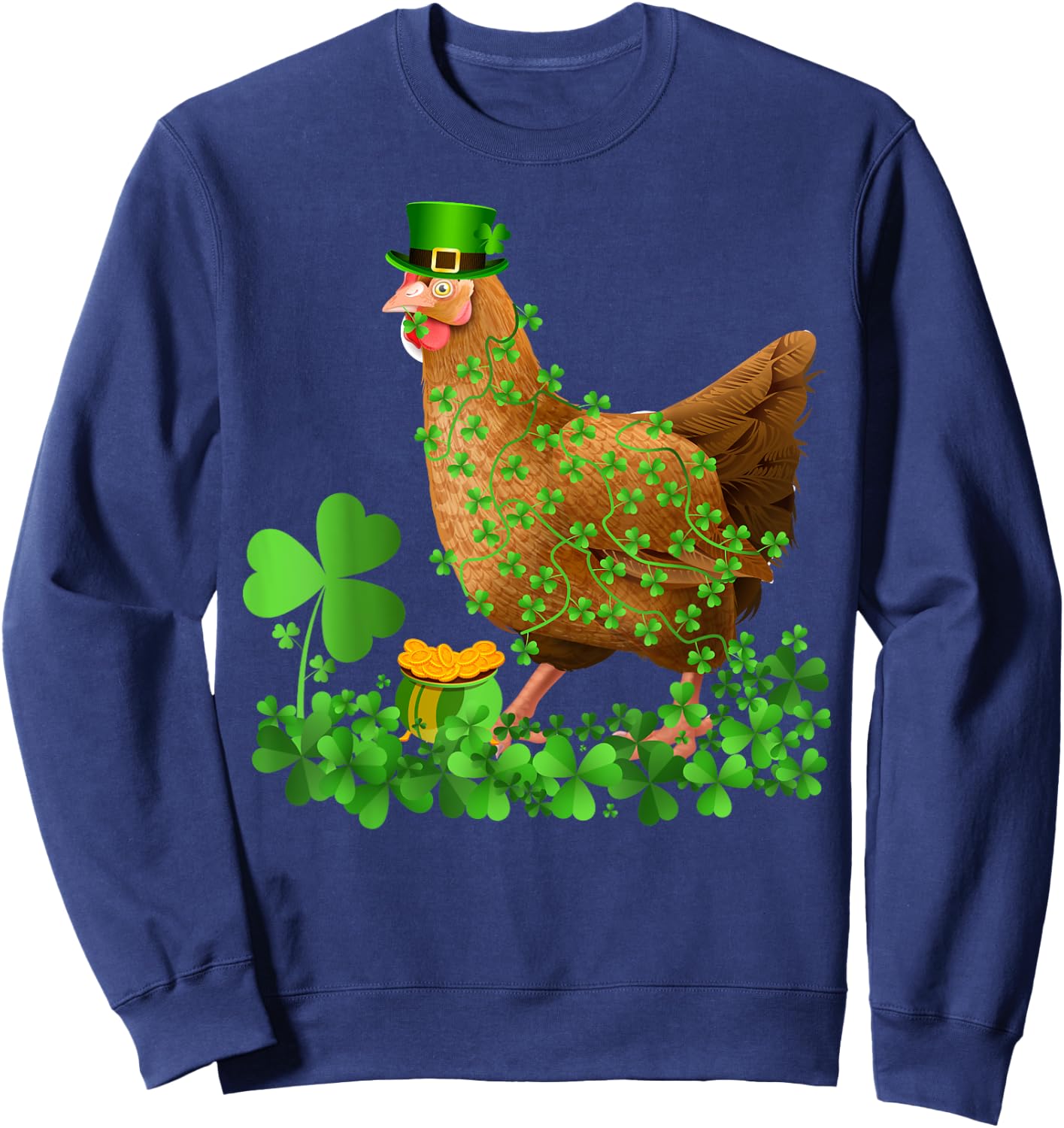 Irish Shamrock Leaf Leprechaun Hat Chicken St. Patrick's Day Sweatshirt - Sweatshirt | Navy