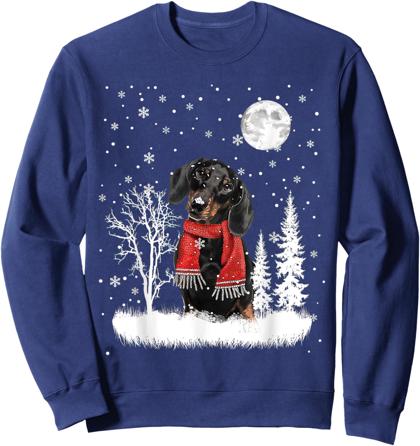 Dachshund Under Moonlight Snow Christmas Pajama Sweatshirt - Sweatshirt | Navy