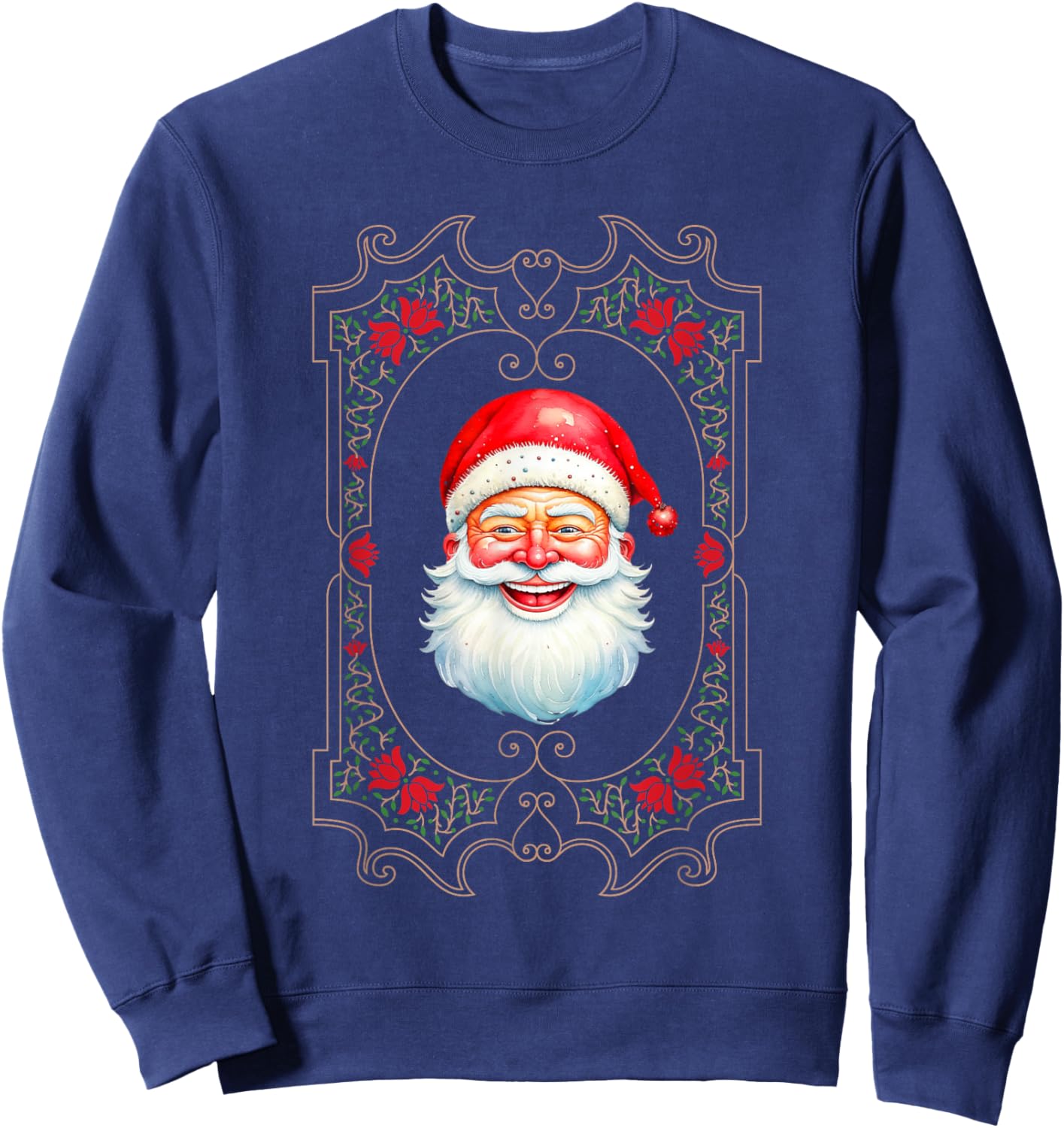 Retro Vintage Victorian Santa Smiling Jolly Old St. Nicholas Sweatshirt - Sweatshirt | Navy