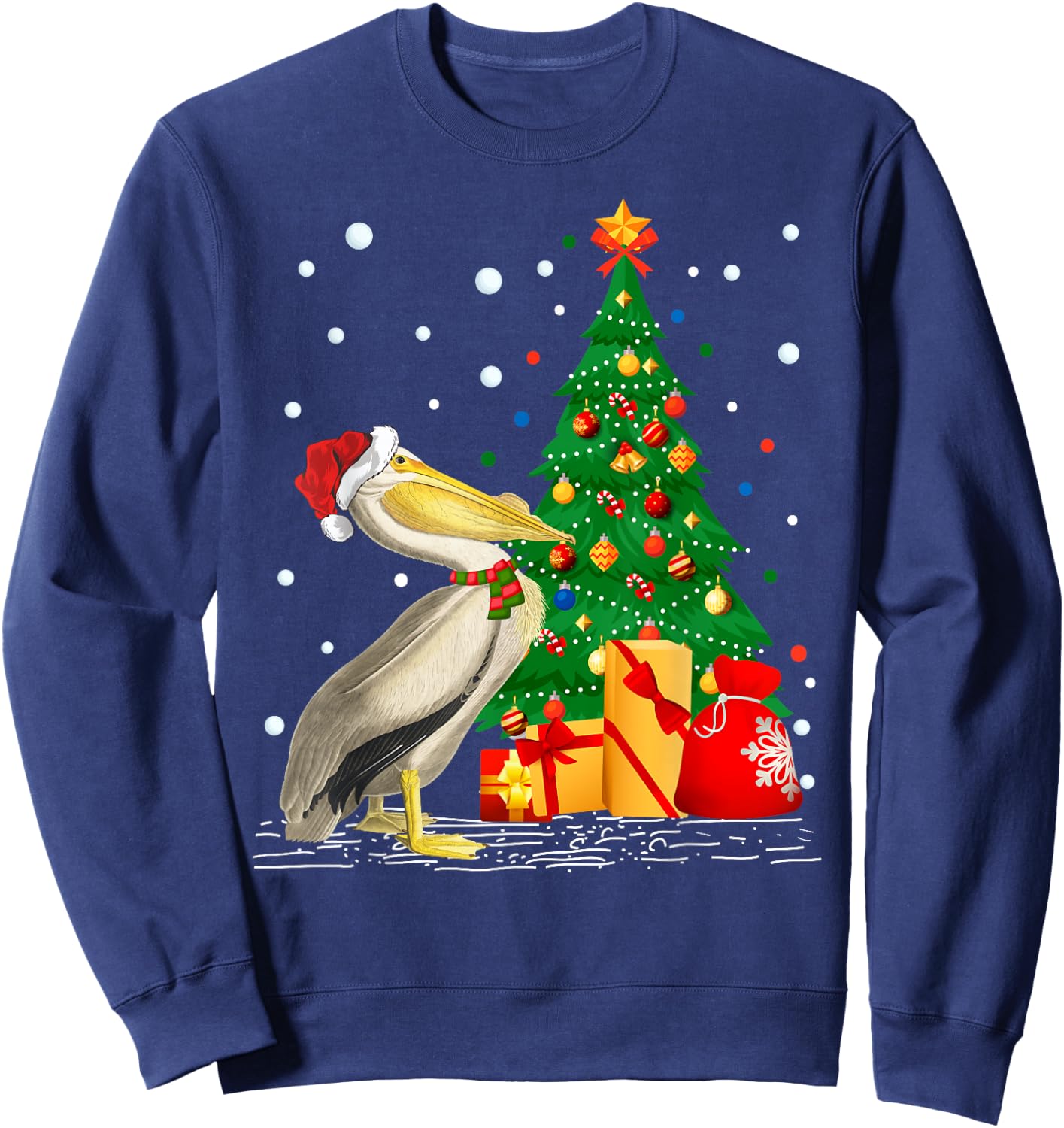 Funny Pelican Lover Gift Santa Hat Pelican Christmas Sweatshirt - Sweatshirt | Navy