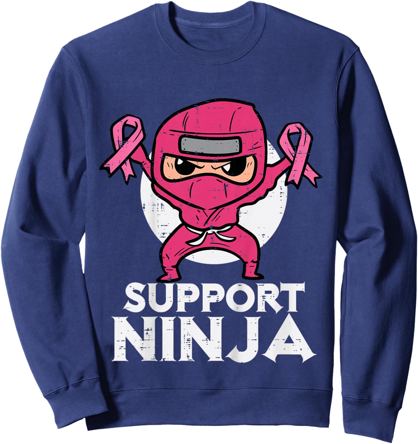 Kids Support Ninja Pink Cute Breast Cancer Awareness Toddler Boys Sweatshirt - Sweatshirt | Navy