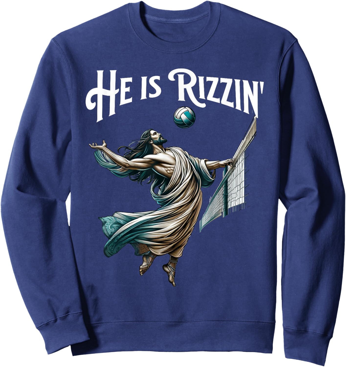 He is Rizzin Jesus Playing Volleyball Funny Sports Rizz Sweatshirt - Sweatshirt | Navy