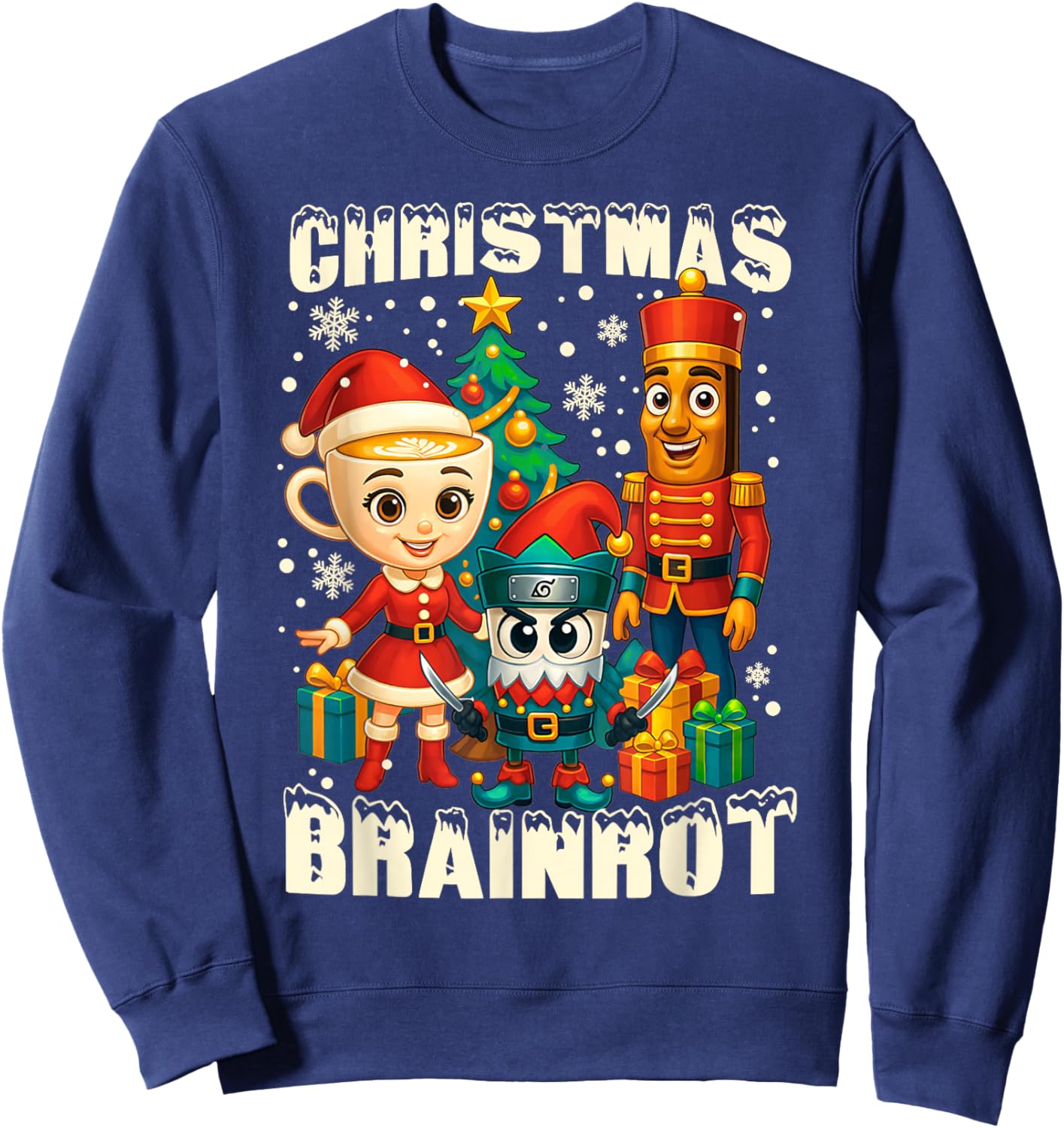 Funny Christmas Italian Brain Rot Italian Brainrot Boy Kids Sweatshirt - Sweatshirt | Navy