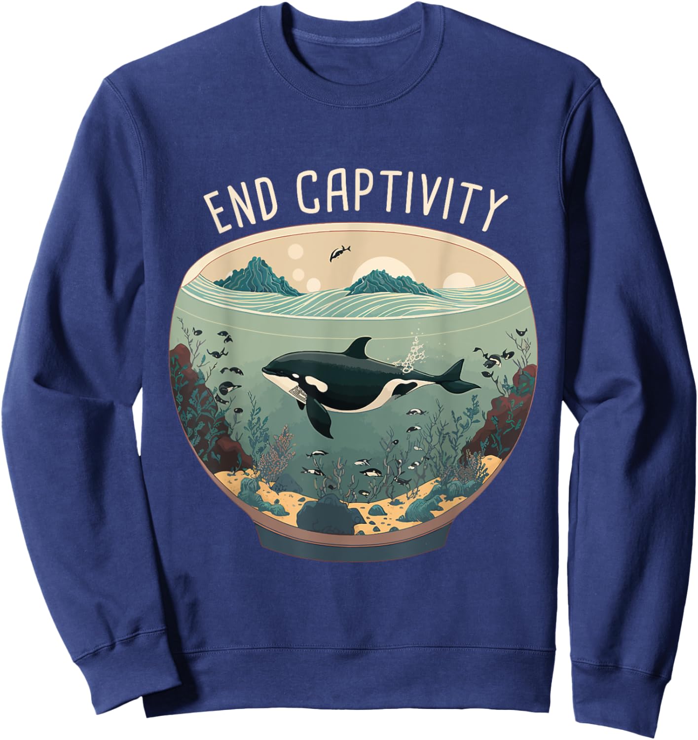 Orca End Captivity Free The Orcas Marine Protection Activist Sweatshirt - Sweatshirt | Navy