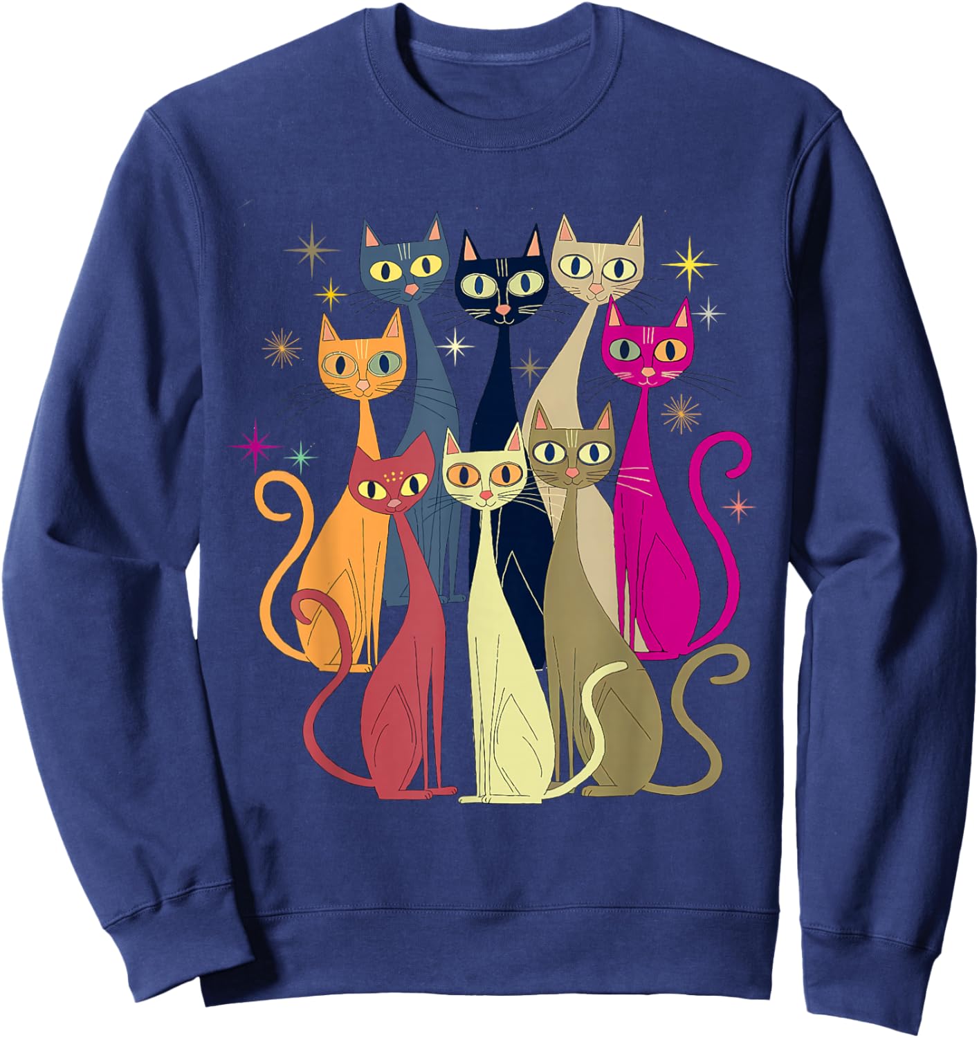 Cat Vintage Retro Mid-Century Modern Look Cats 50s 60s Style Sweatshirt - Sweatshirt | Navy