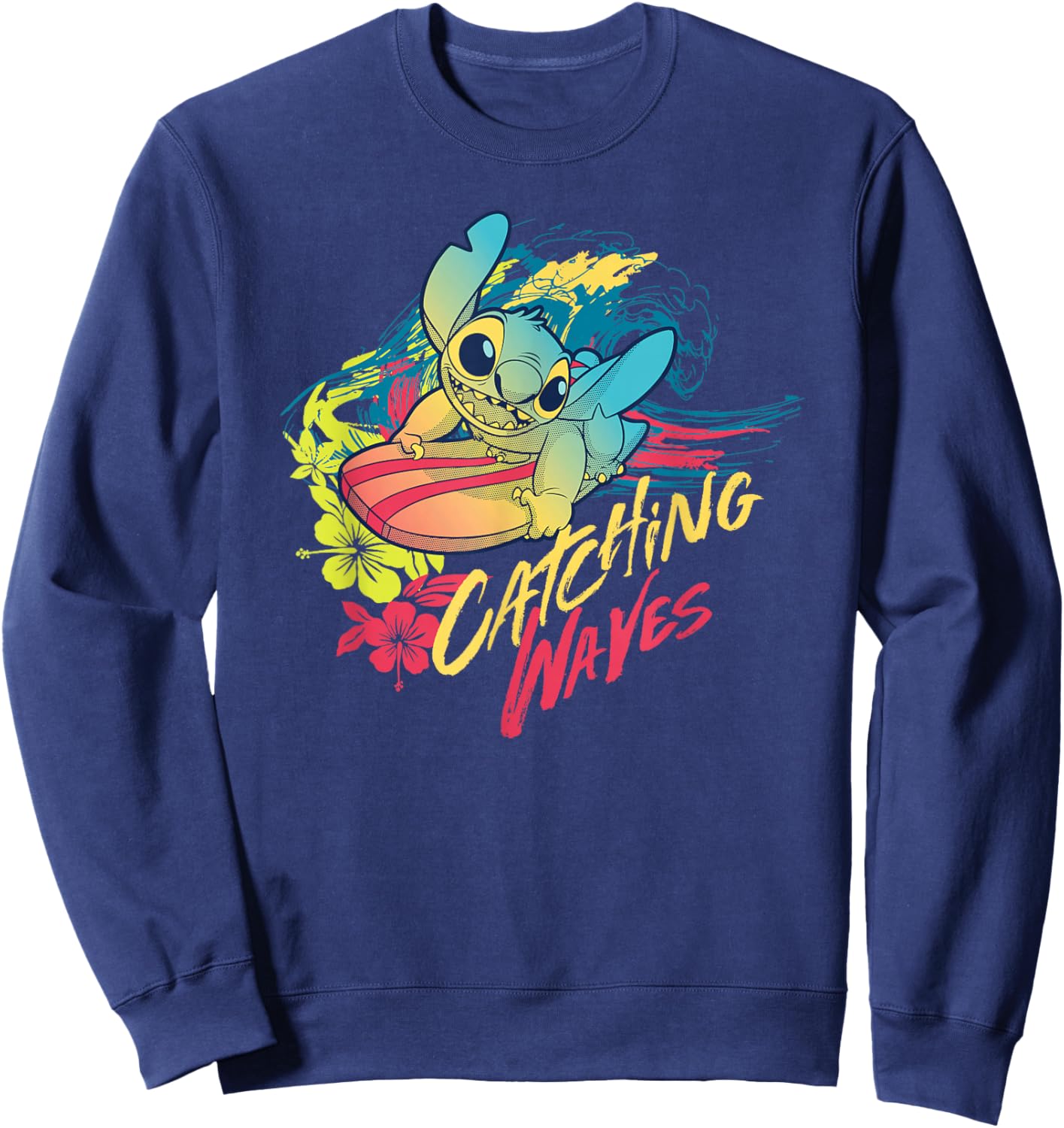 Disney Lilo & Stitch Beach Vibes Surfing Catching Waves Sweatshirt - Sweatshirt | Navy