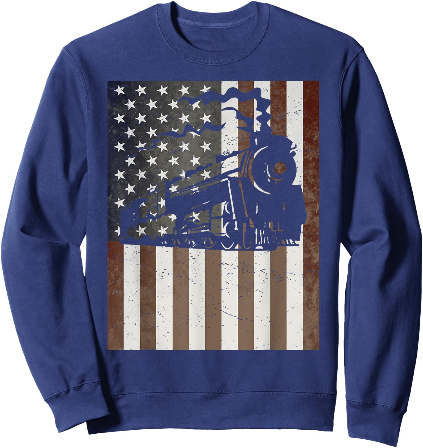 Train Locomotive Engine American Flag Model Builder Vintage Sweatshirt - Sweatshirt | Navy