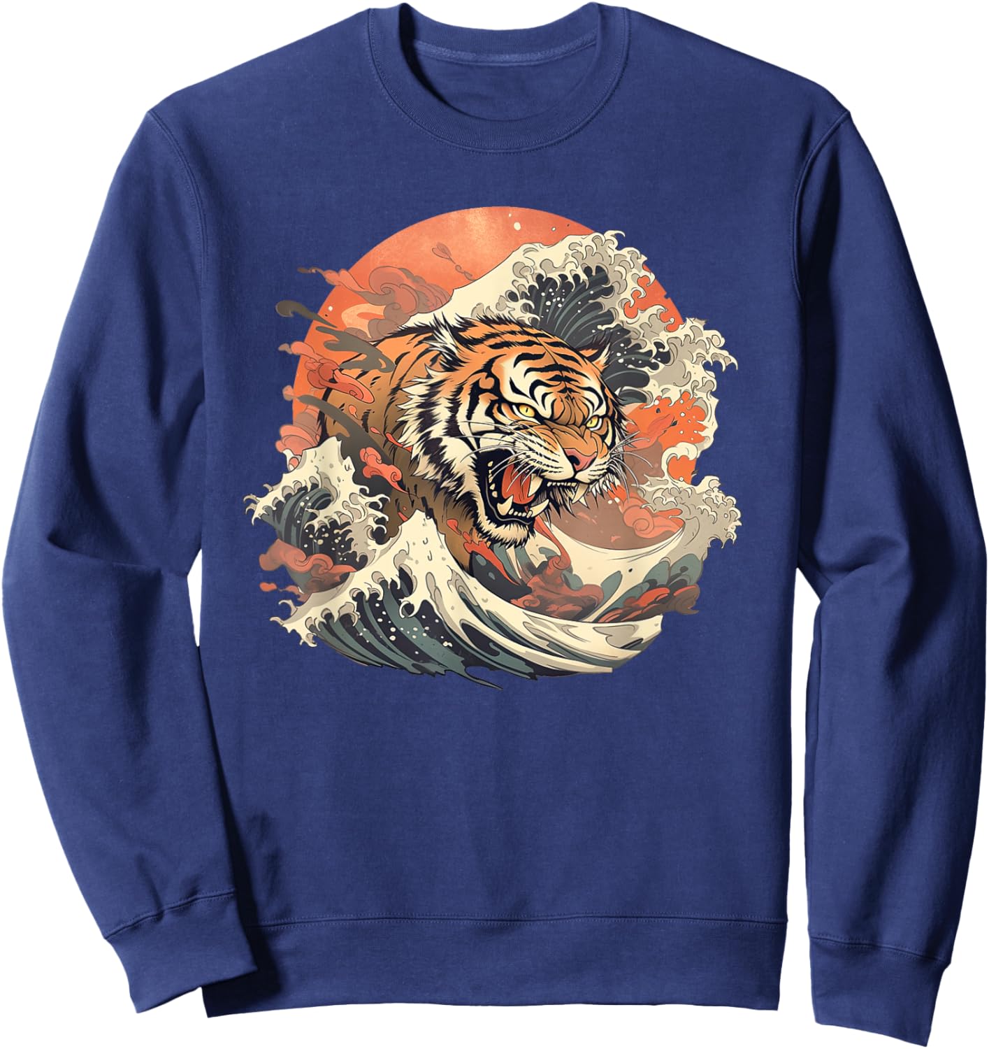 Asian inspired vintage style 80s retro Japanese Tiger Sweatshirt - Sweatshirt | Navy