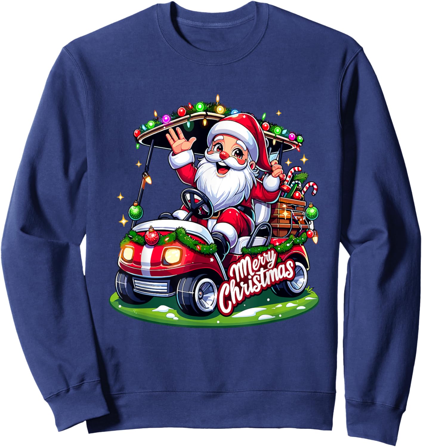 Santa Claus Golf Cart Merry Christmas Festive Xmas Holiday Sweatshirt - Sweatshirt | Navy