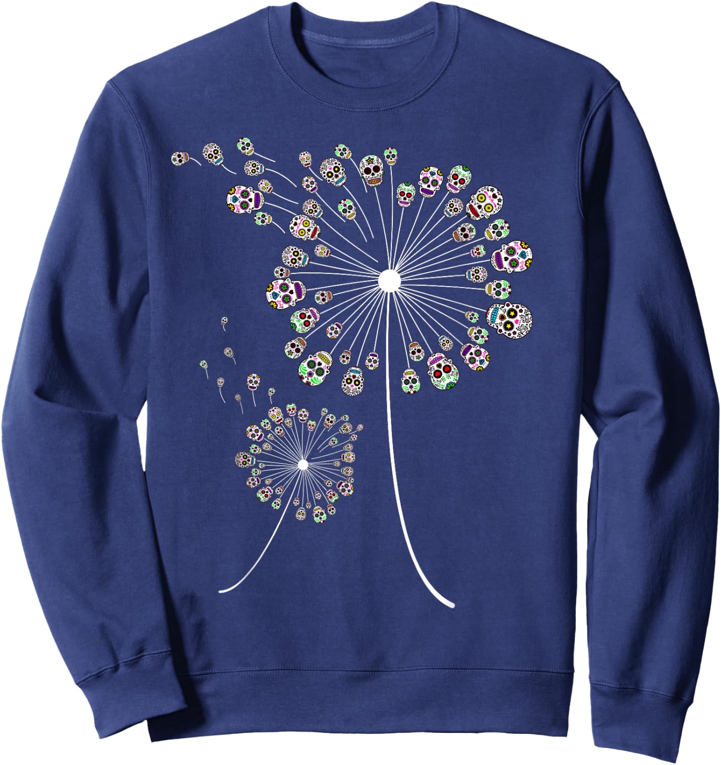 Funny Sugar Skull Gift Women Cool Dandelion Flower Sweatshirt - Sweatshirt | Navy