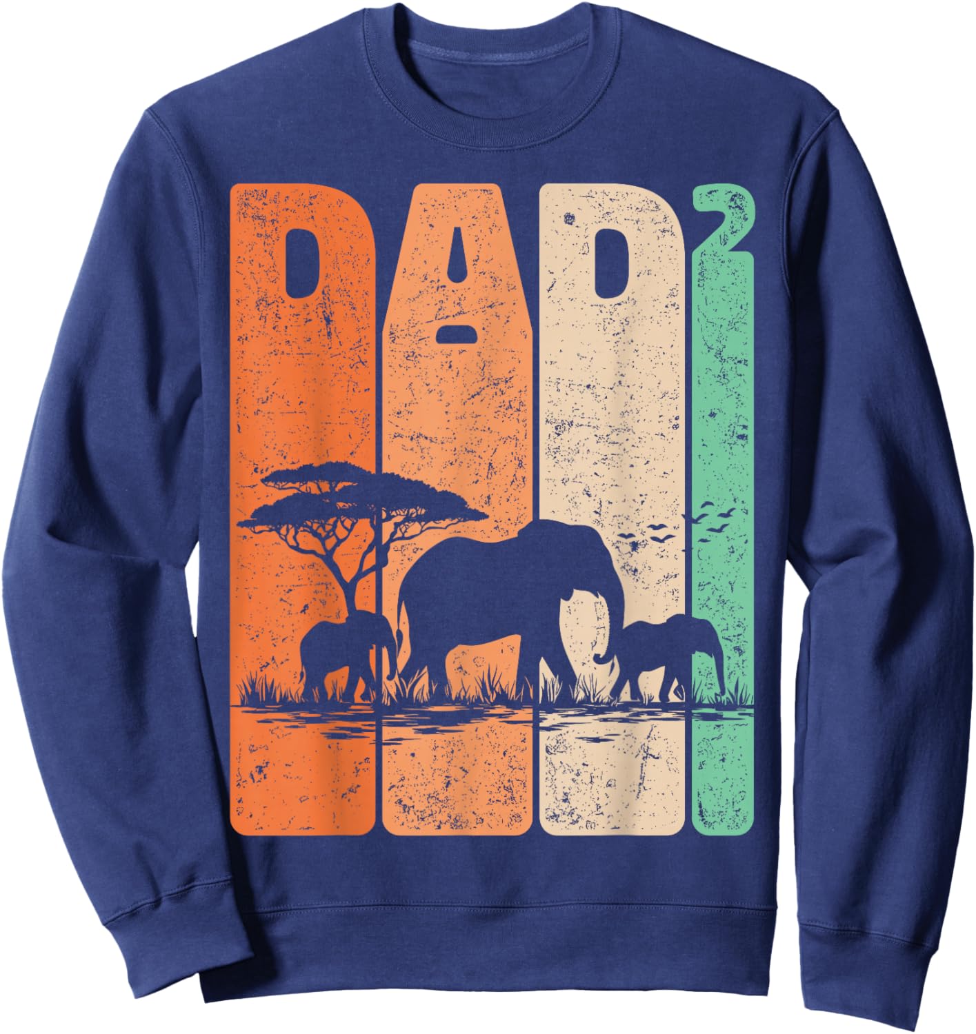 Dad Squared Vintage Elephant Safari Father Two Kids Daddy Sweatshirt - Sweatshirt | Navy