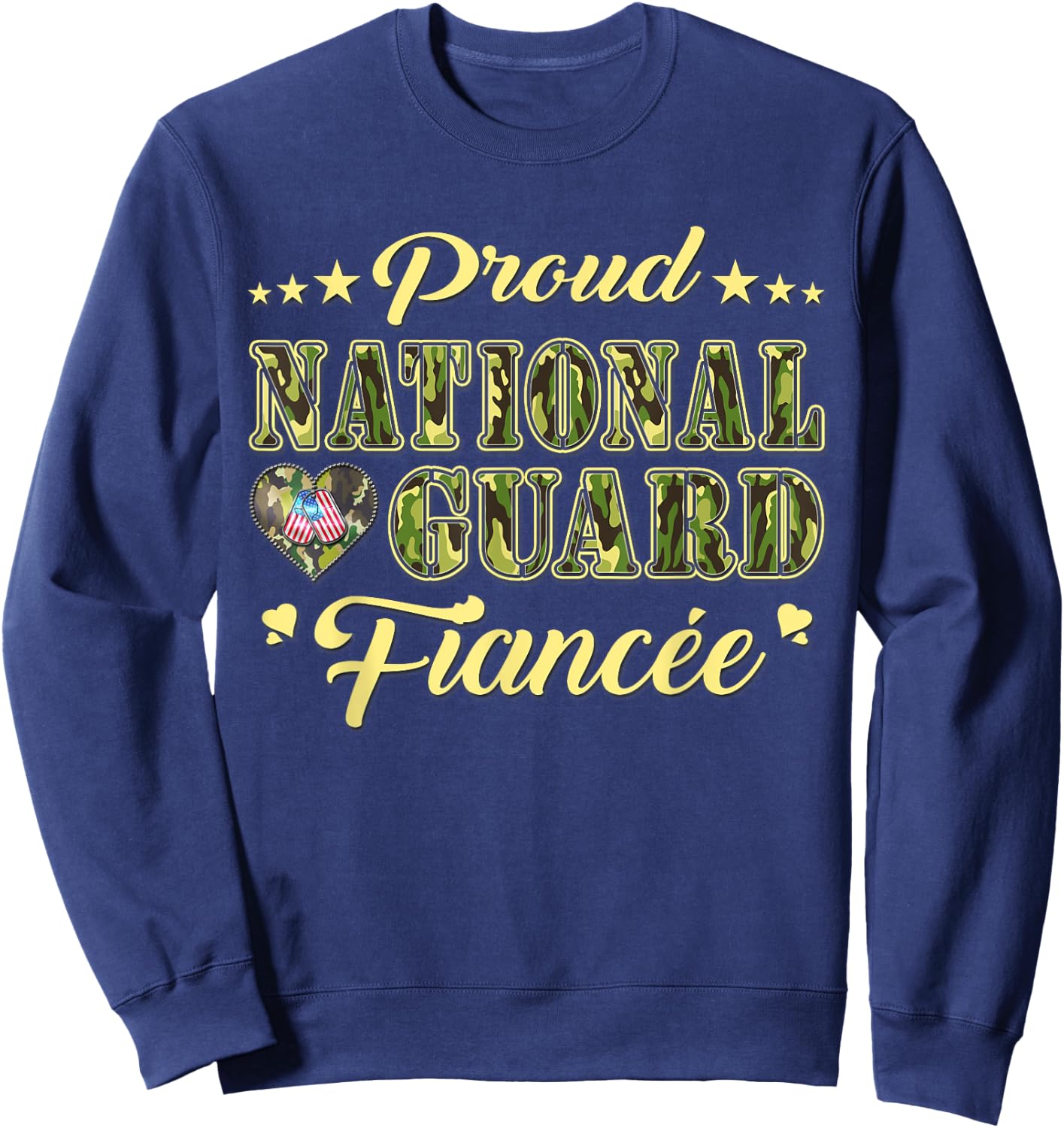 Proud National Guard Fiancee Dog Tags Heart Military Lover Men Women Sweatshirt - Sweatshirt | Navy