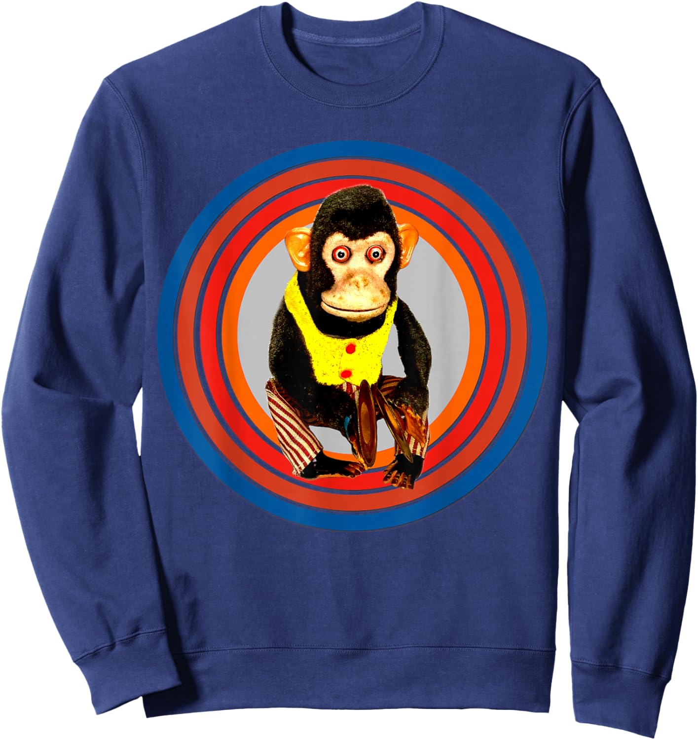 Cymbal Chimp Toy, Jolly Monkey With Cymbals Vintage Retro Sweatshirt - Sweatshirt | Navy