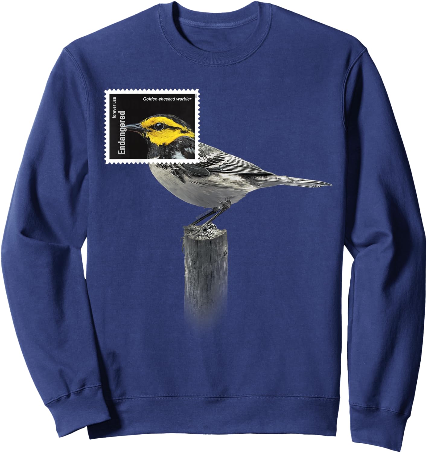USPS Endangered Species Stamp Framed Golden-cheeked Warbler Sweatshirt - Sweatshirt | Navy