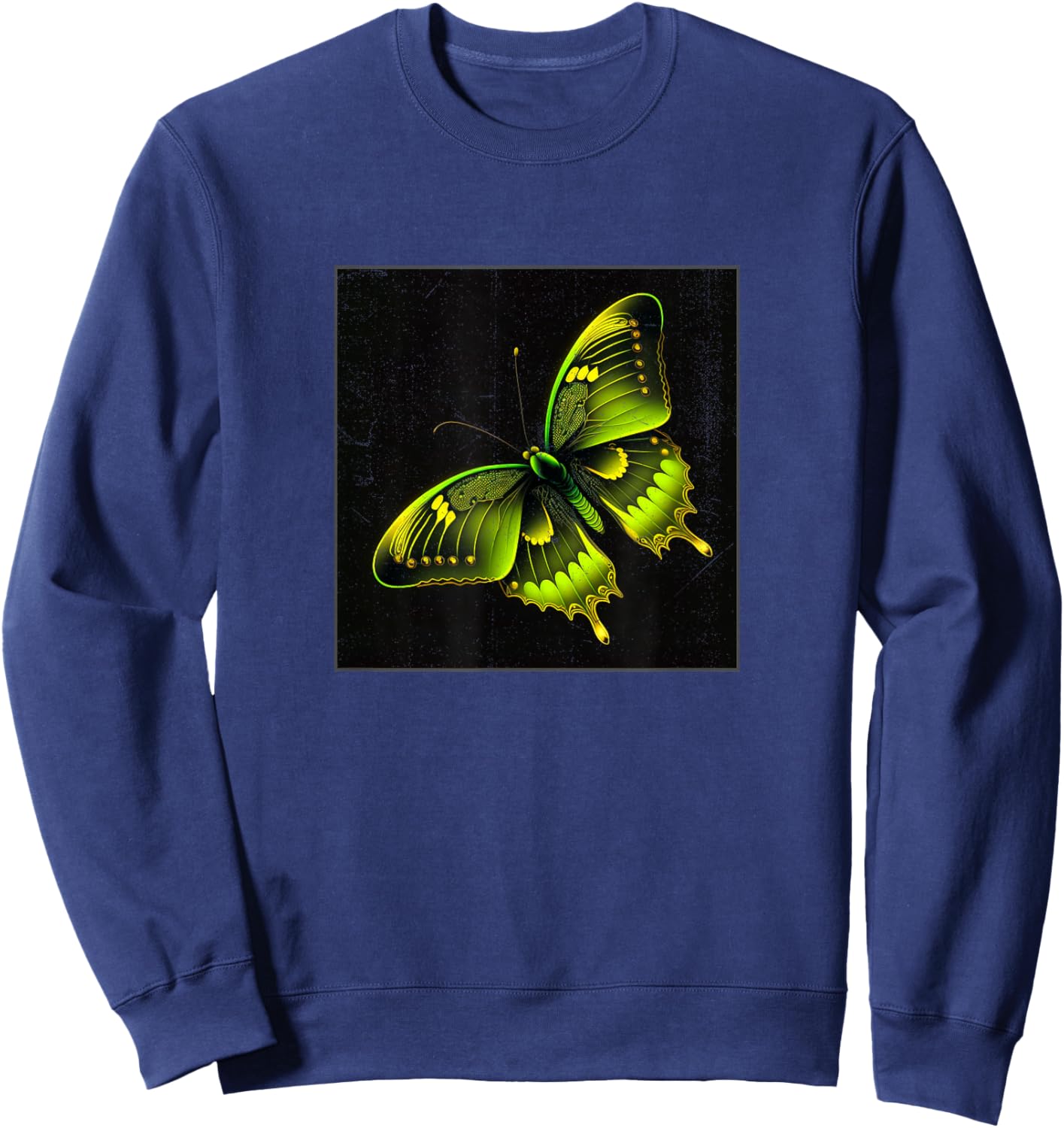 Cute Butterfly Illustration Lime Green Gorgeous Women Men Sweatshirt - Sweatshirt | Navy
