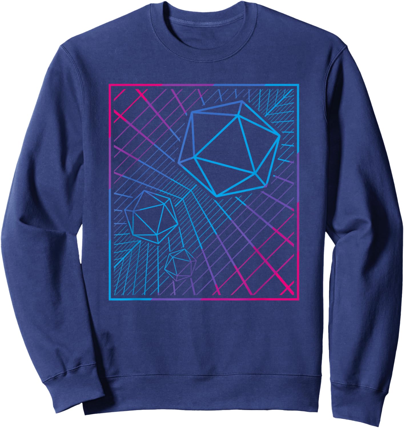 D20 Dice Synthwave Retro 80s TTRPG Synthesizer Music Sweatshirt - Sweatshirt | Navy