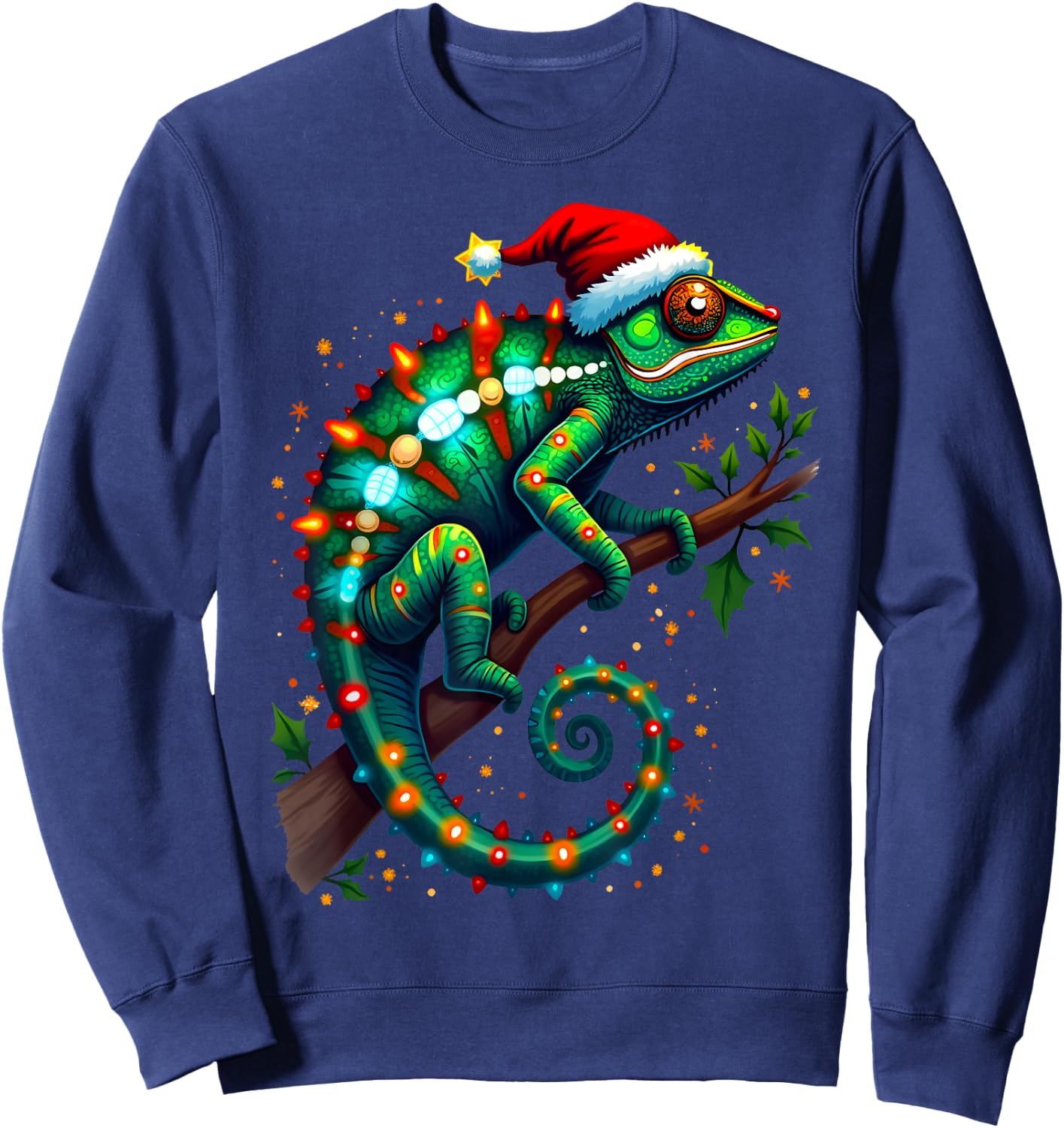 Chameleon Santa Hat Lights Christmas Cute Xmas Pajama Sweatshirt - Sweatshirt | Navy