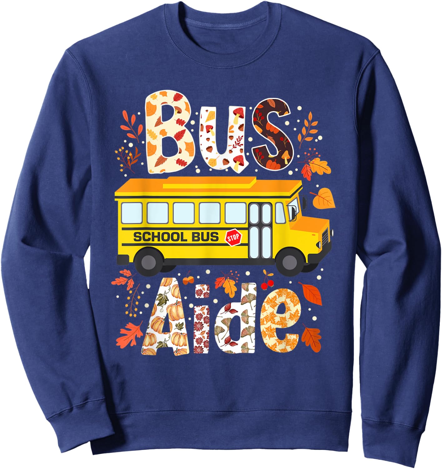 Leopard Pumpkins Bus Driver Fall Bus Aide Thanksgiving Sweatshirt - Sweatshirt | Navy