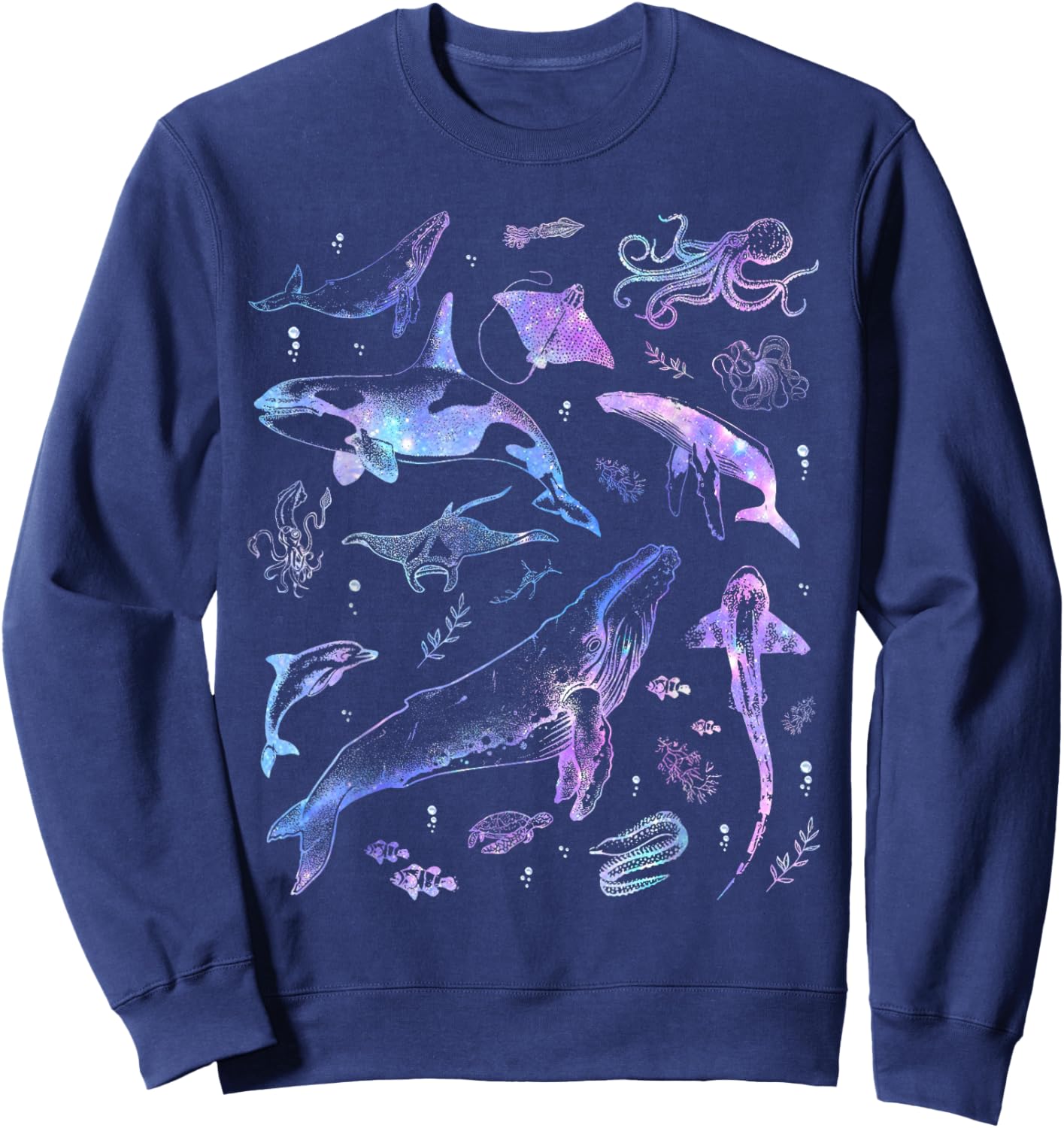 Vintage 90s Ocean Wildlife Shark Turtle Octopus Sweatshirt - Sweatshirt | Navy