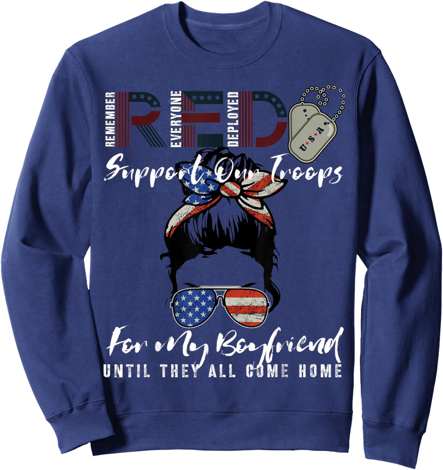 On Friday We Wear Red Friday Military US Flag For Boyfriend Sweatshirt - Sweatshirt | Navy