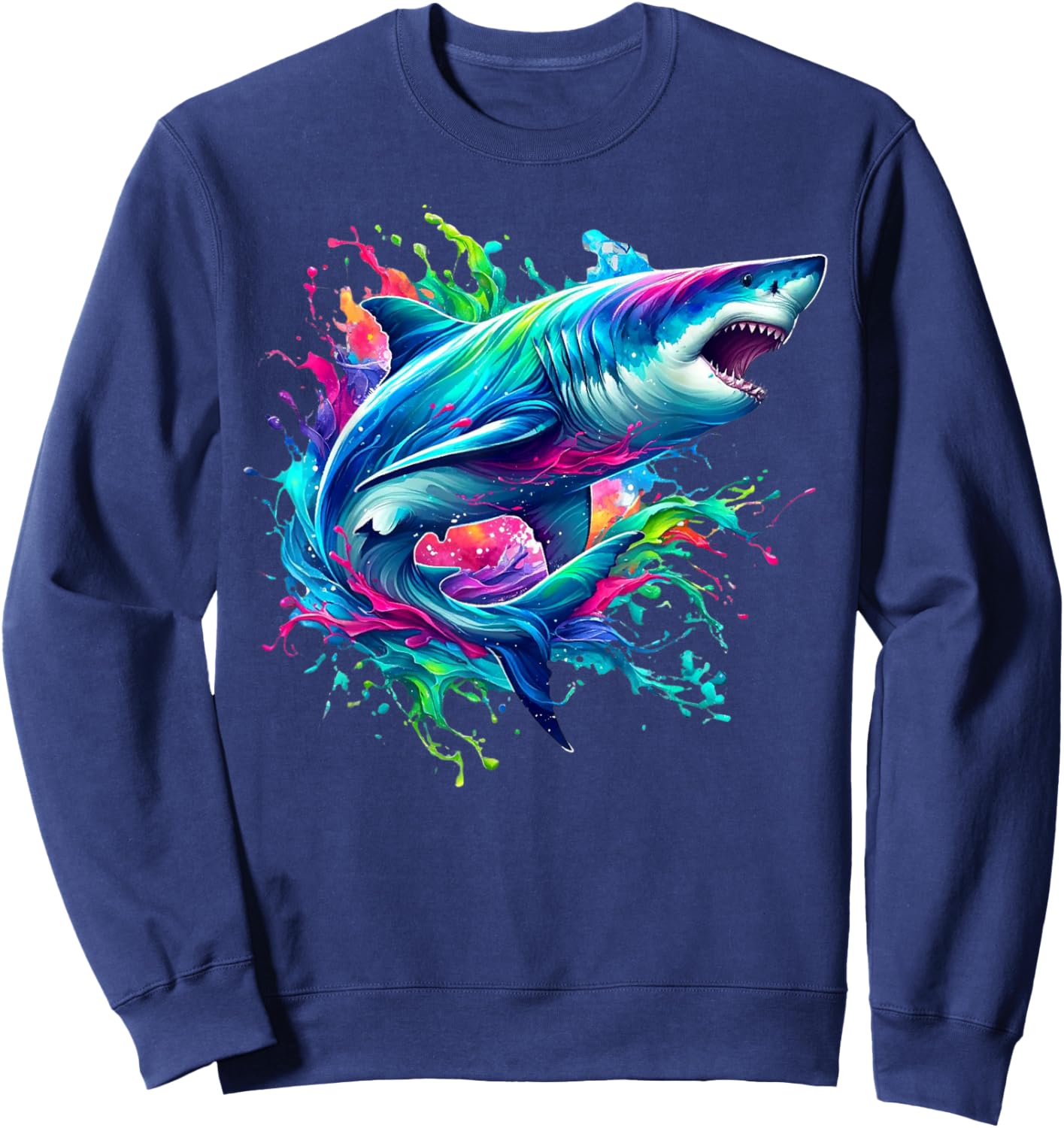 Shark Marine Biologist Paint Splash Ocean Animal Shark Lover Sweatshirt - Sweatshirt | Navy