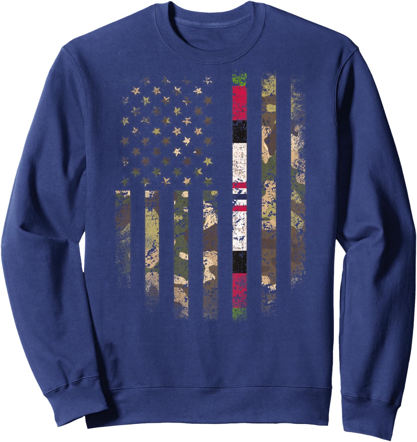 Proud Afghanistan Veteran Camo US Flag Ribbon Military Gifts Sweatshirt - Sweatshirt | Navy