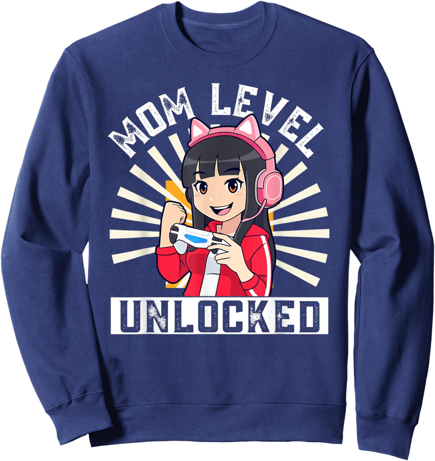 Mom Level Unlocked Gamer Pregnancy Anime Mother's Day Lover Sweatshirt - Sweatshirt | Navy