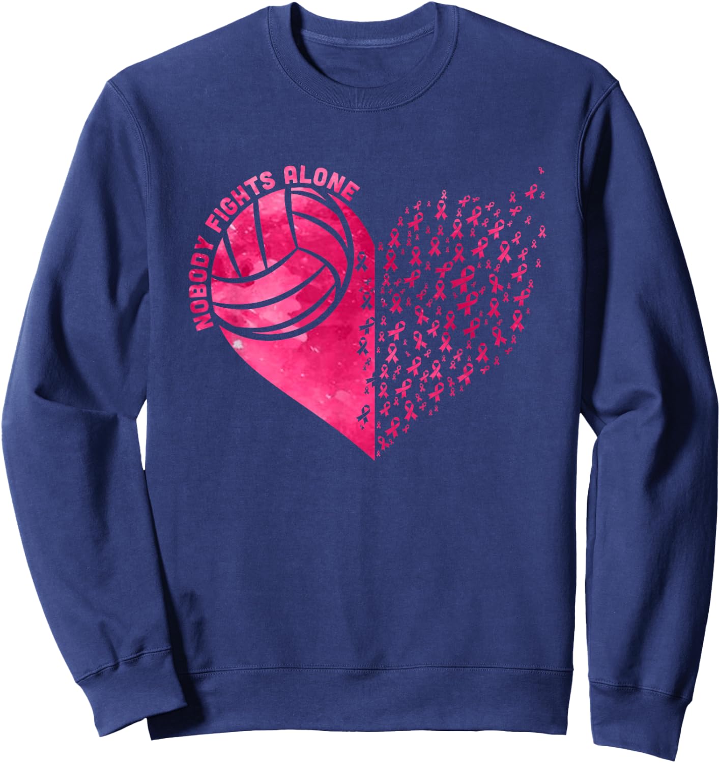 Nobody Fights Alone Pink Volleyball Breast Cancer Awareness Sweatshirt - Sweatshirt | Navy