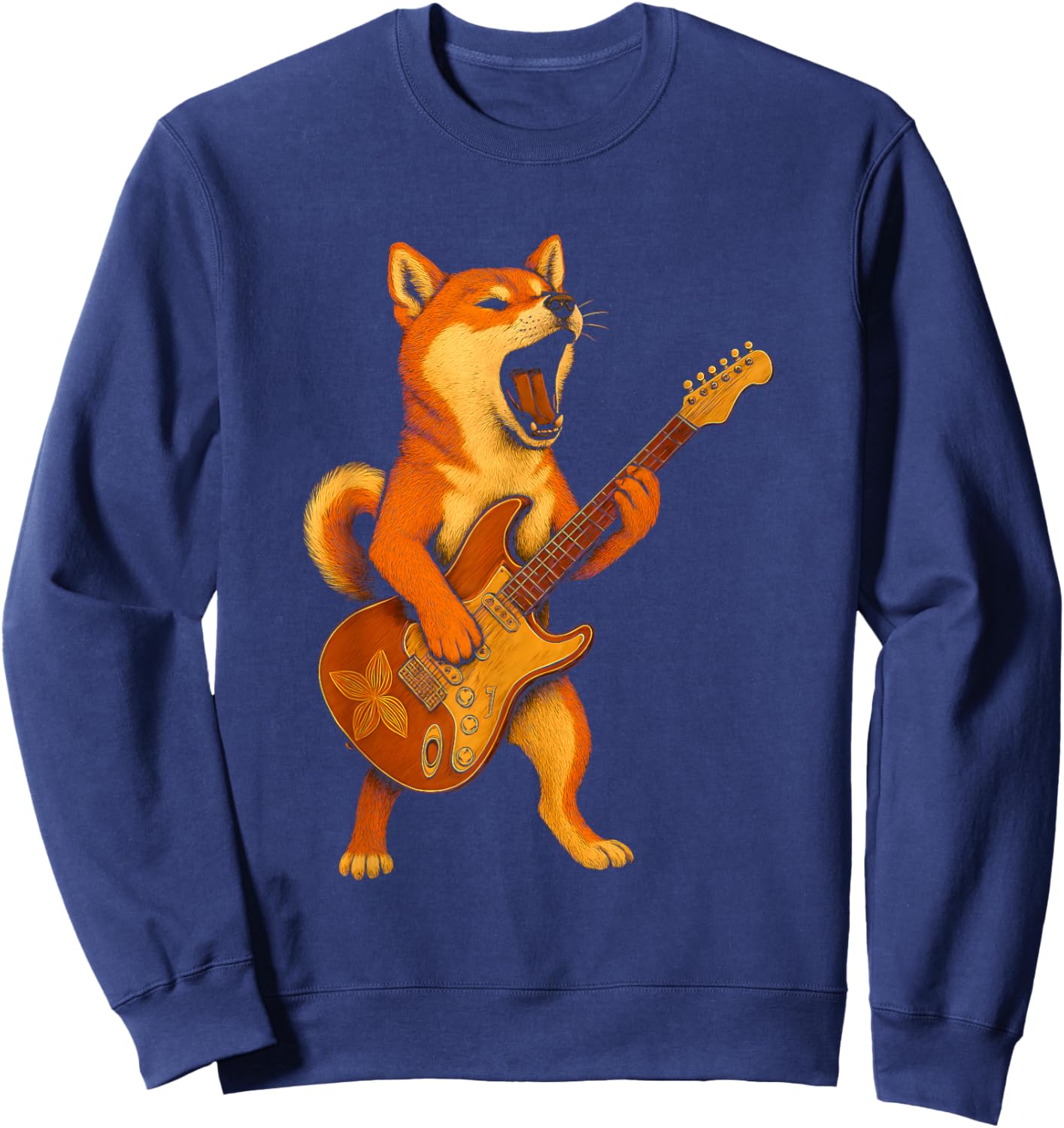 Shiba Inu Playing Electric Guitar Sweatshirt - Sweatshirt | Navy