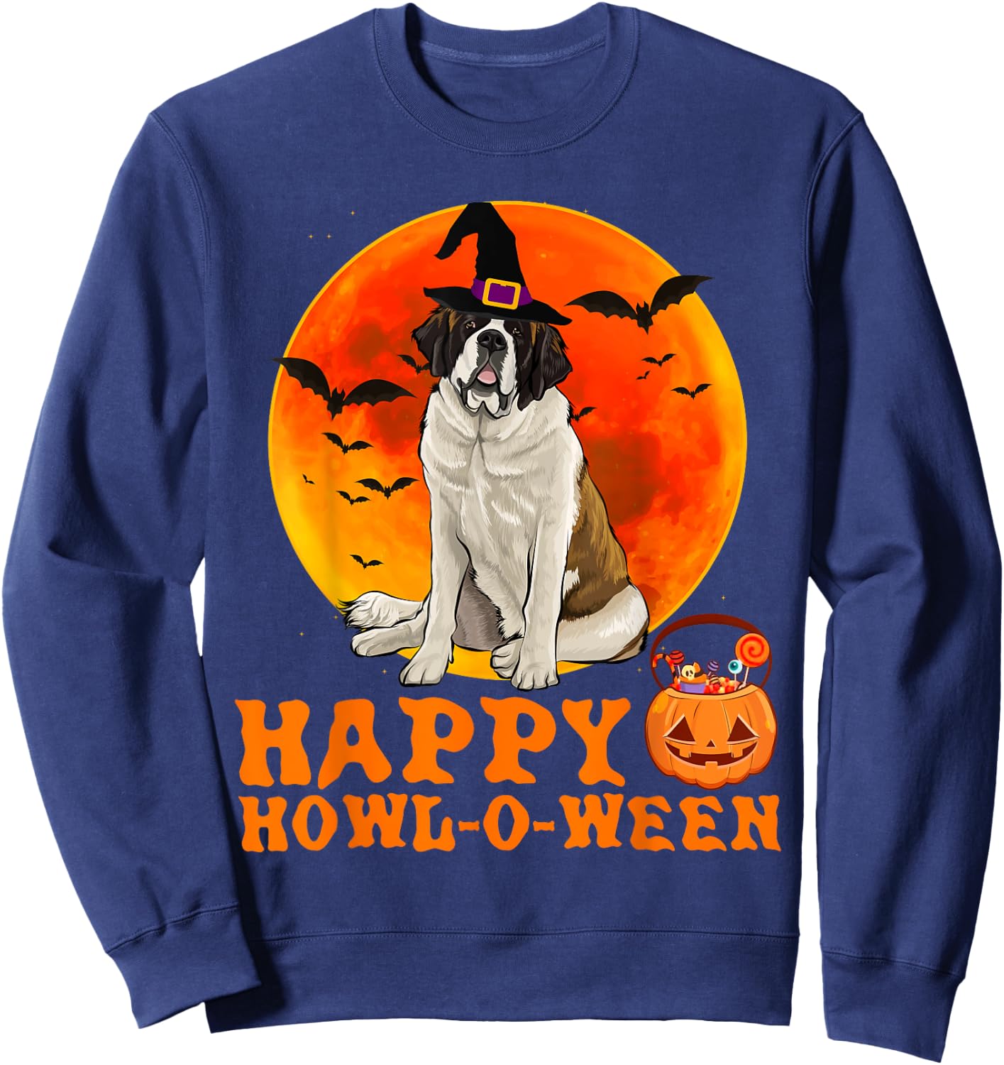 Funny St. Bernard Dog Halloween Happy Howl-o-ween Sweatshirt - Sweatshirt | Navy